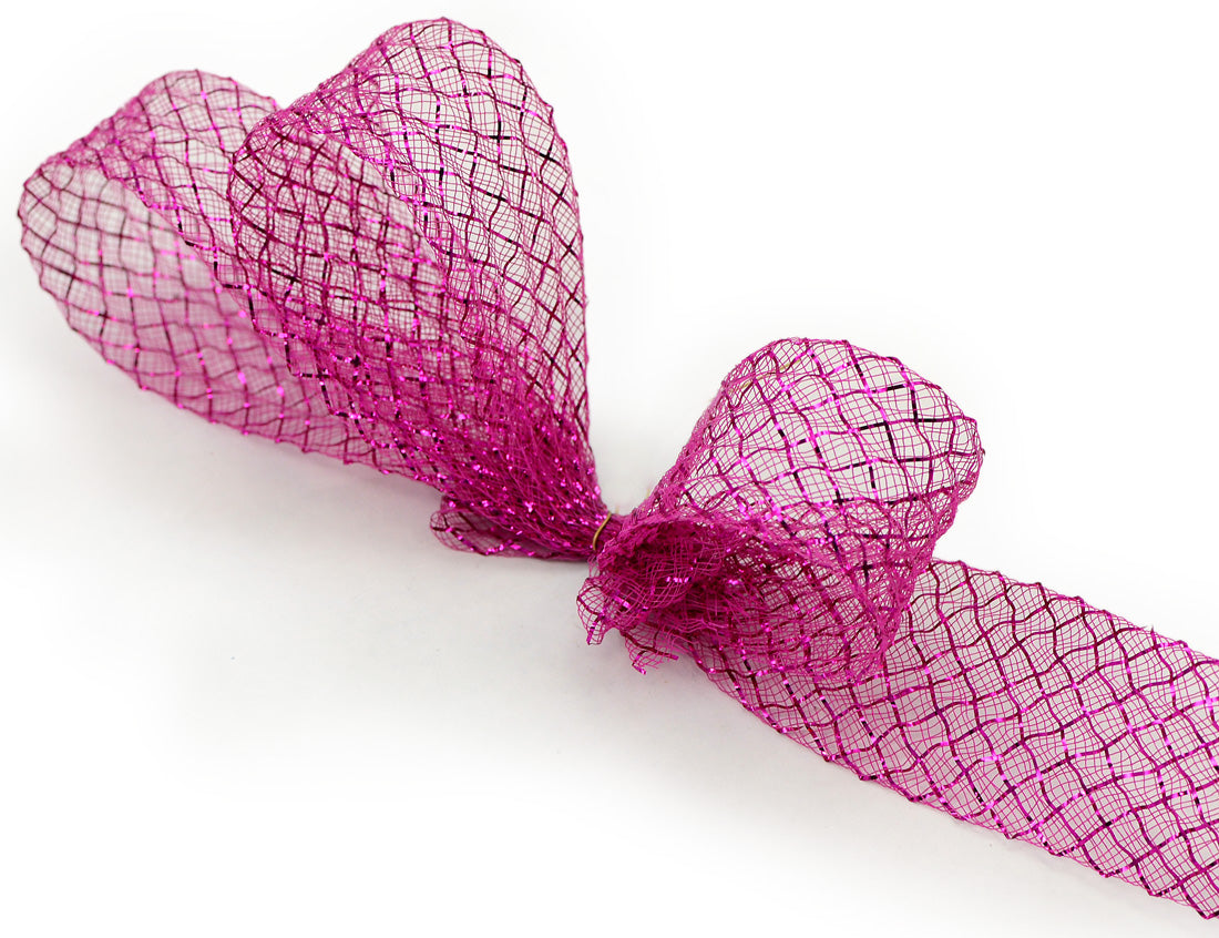 1.5" Deco Flex Mesh Ribbon: Metallic Fuchsia Pink (30 Yards) detail photo 3