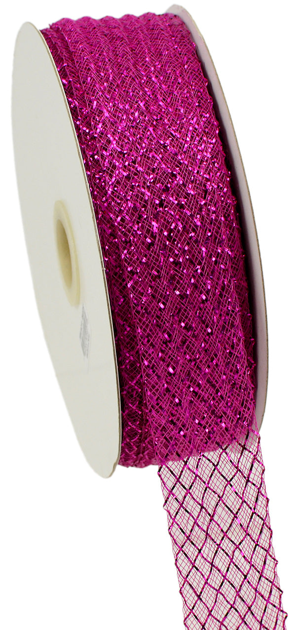 1.5" Deco Flex Mesh Ribbon: Metallic Fuchsia Pink (30 Yards) detail photo 4