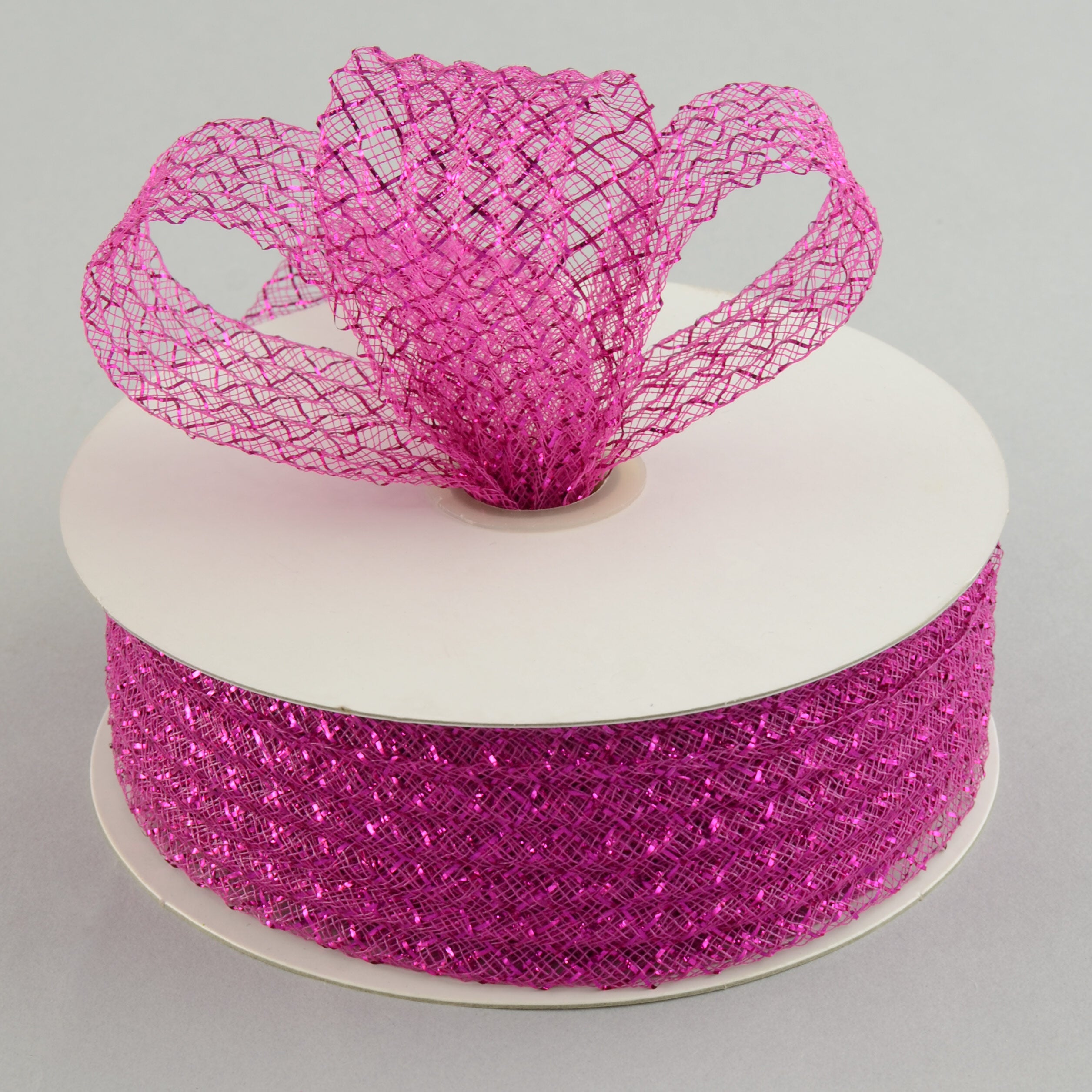 1.5" Deco Flex Mesh Ribbon: Metallic Fuchsia Pink (30 Yards) Lifestyle Photo