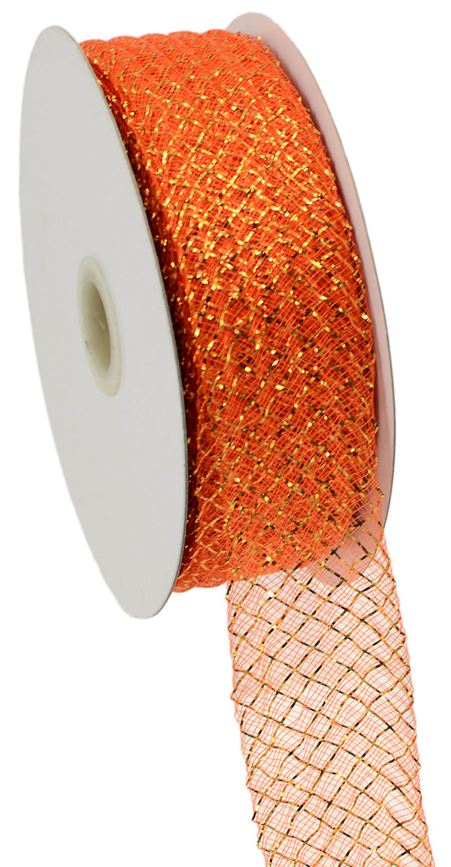 1.5" Deco Flex Mesh Ribbon: Metallic Orange (30 Yards) detail photo 4
