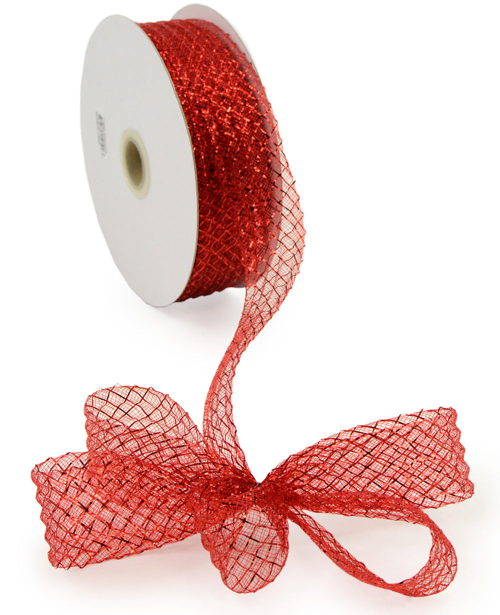 1.5" Deco Flex Mesh Ribbon: Metallic Red (30 Yards) detail photo 3