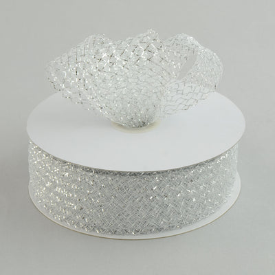 1.5" Deco Flex Mesh Ribbon: Metallic White (30 Yards) Lifestyle Photo