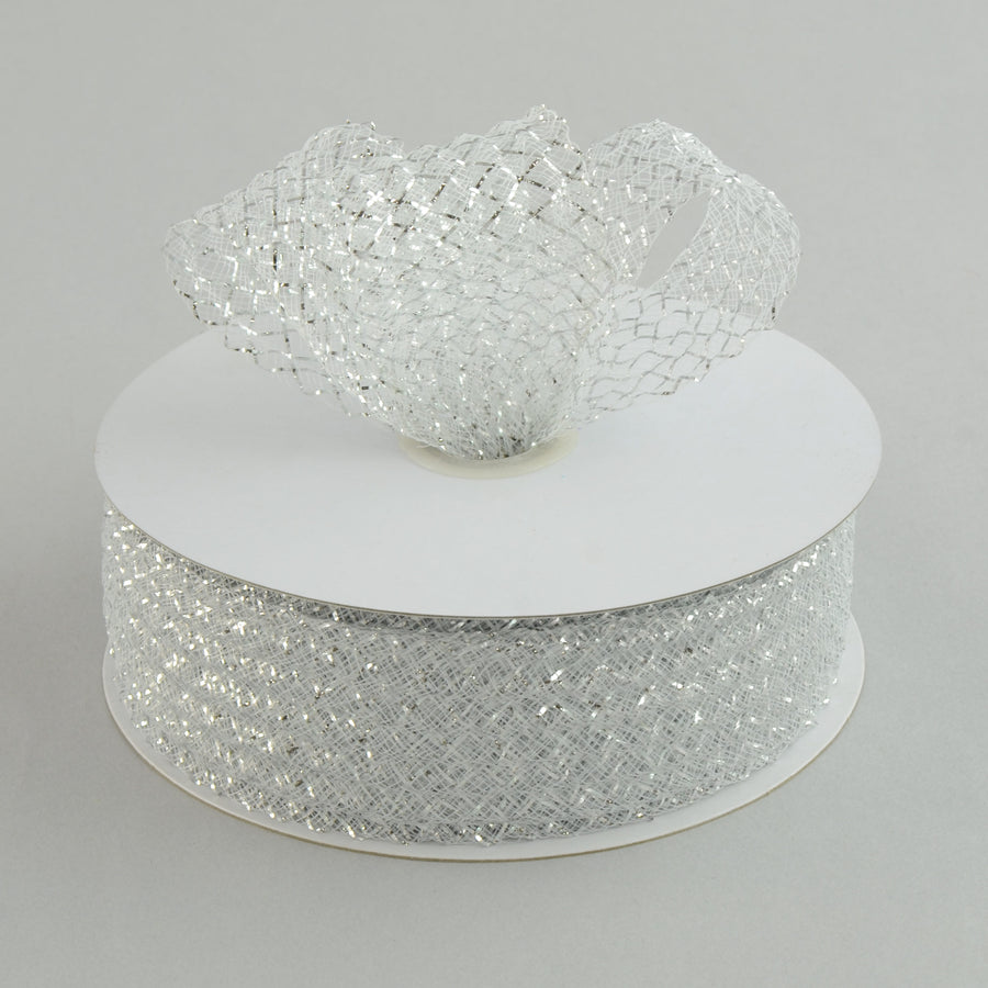 1.5" Deco Flex Mesh Ribbon: Metallic White (30 Yards) Lifestyle Photo