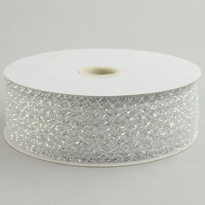 1.5" Deco Flex Mesh Ribbon: Metallic White (30 Yards)