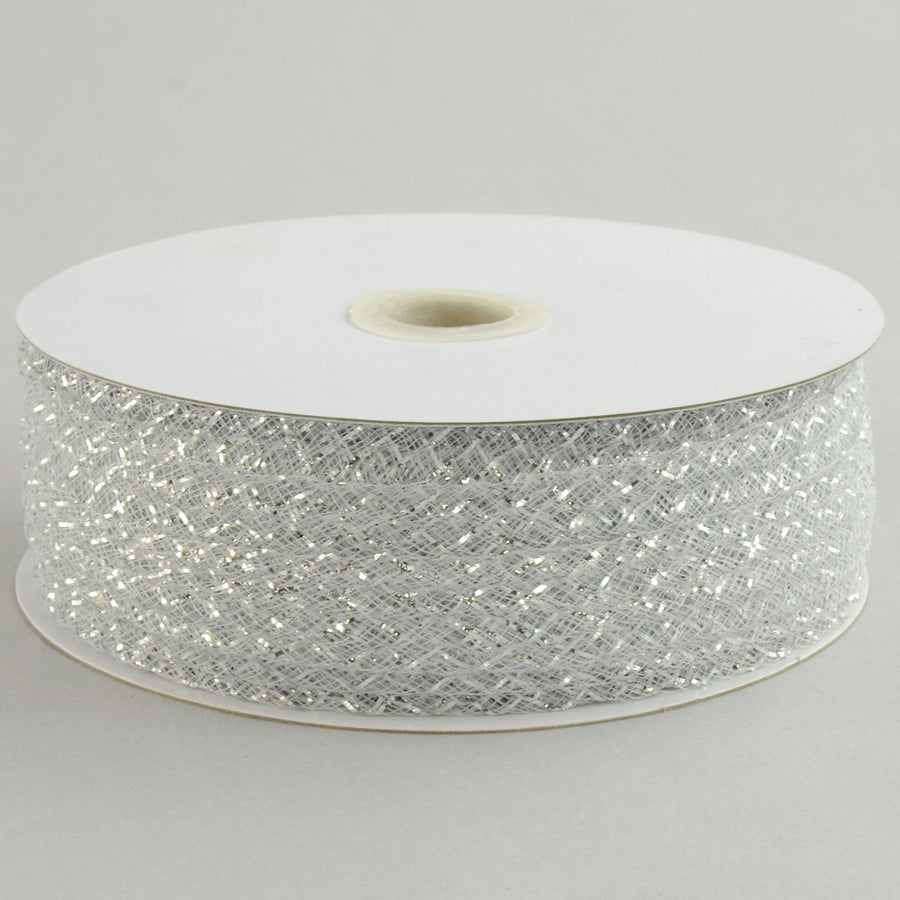 1.5" Deco Flex Mesh Ribbon: Metallic White (30 Yards)