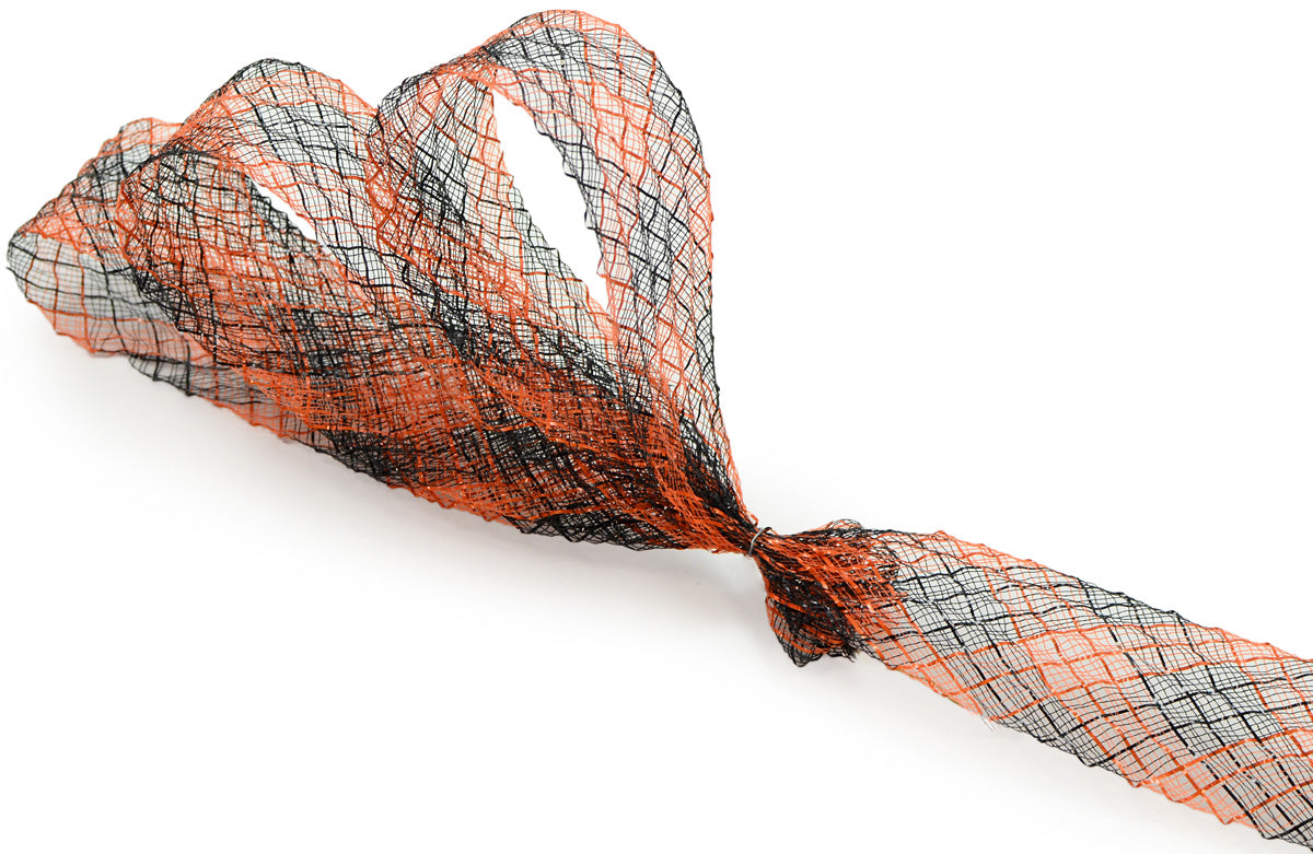 1.5" Deco Flex Mesh Ribbon: Orange/Black Plaid (30 Yards) detail photo 3