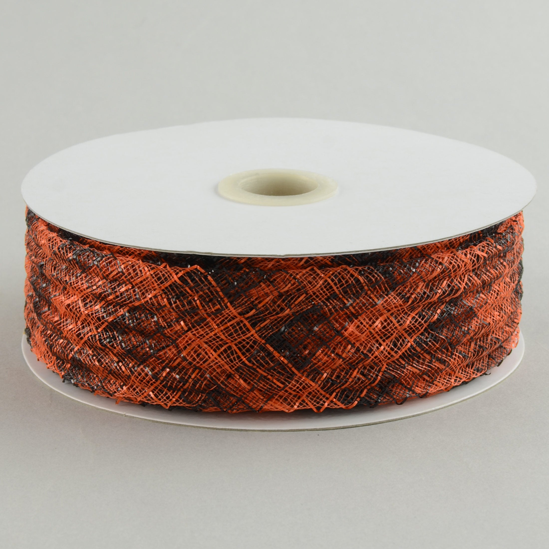 1.5" Deco Flex Mesh Ribbon: Orange/Black Plaid (30 Yards)