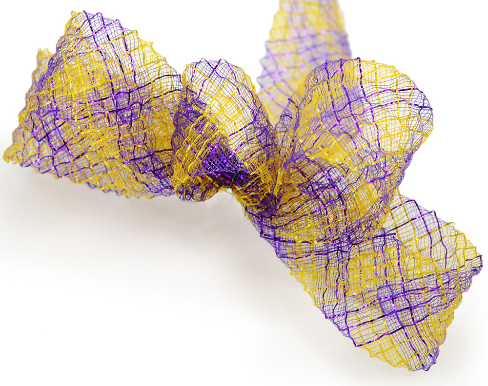 1.5" Deco Flex Mesh Ribbon: Purple/Gold Plaid (30 Yards) detail photo 3