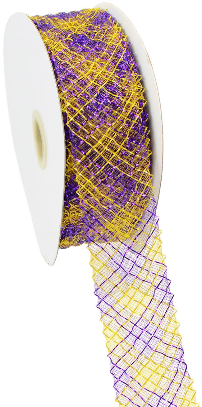 1.5" Deco Flex Mesh Ribbon: Purple/Gold Plaid (30 Yards) detail photo 4