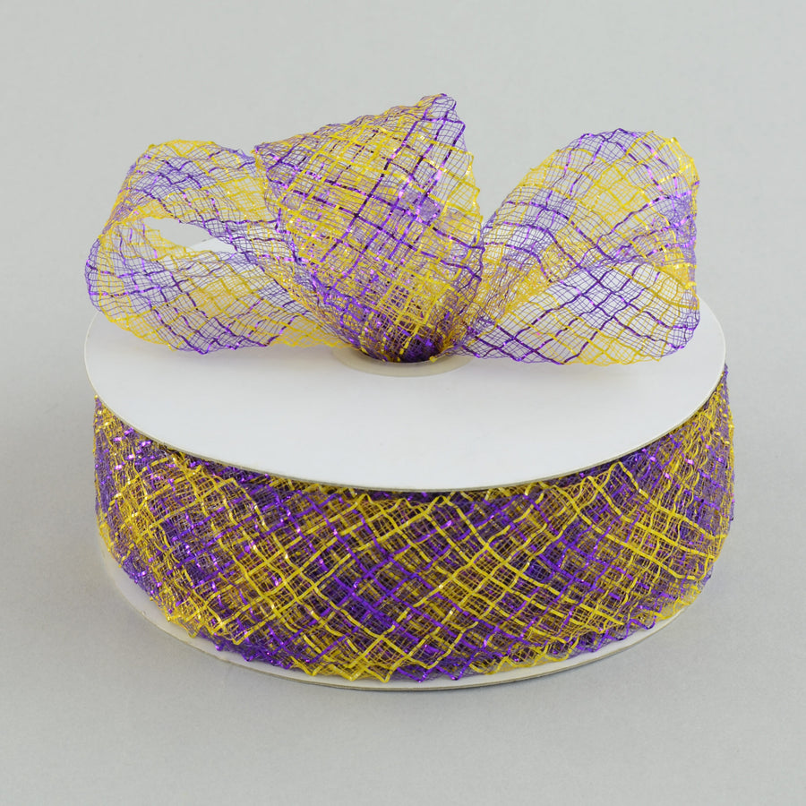 1.5" Deco Flex Mesh Ribbon: Purple/Gold Plaid (30 Yards) Lifestyle Photo