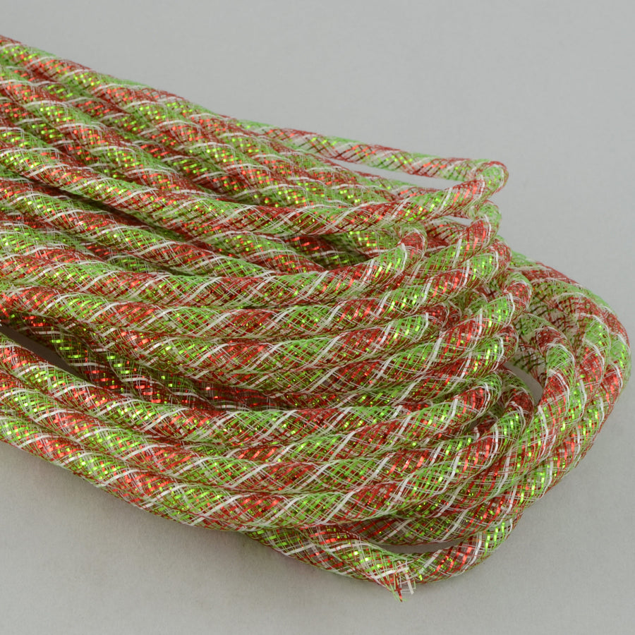 Deco Flex Tubing Ribbon: Striped Red/Lime/White (30 Yards) Item Number: RE3026K3