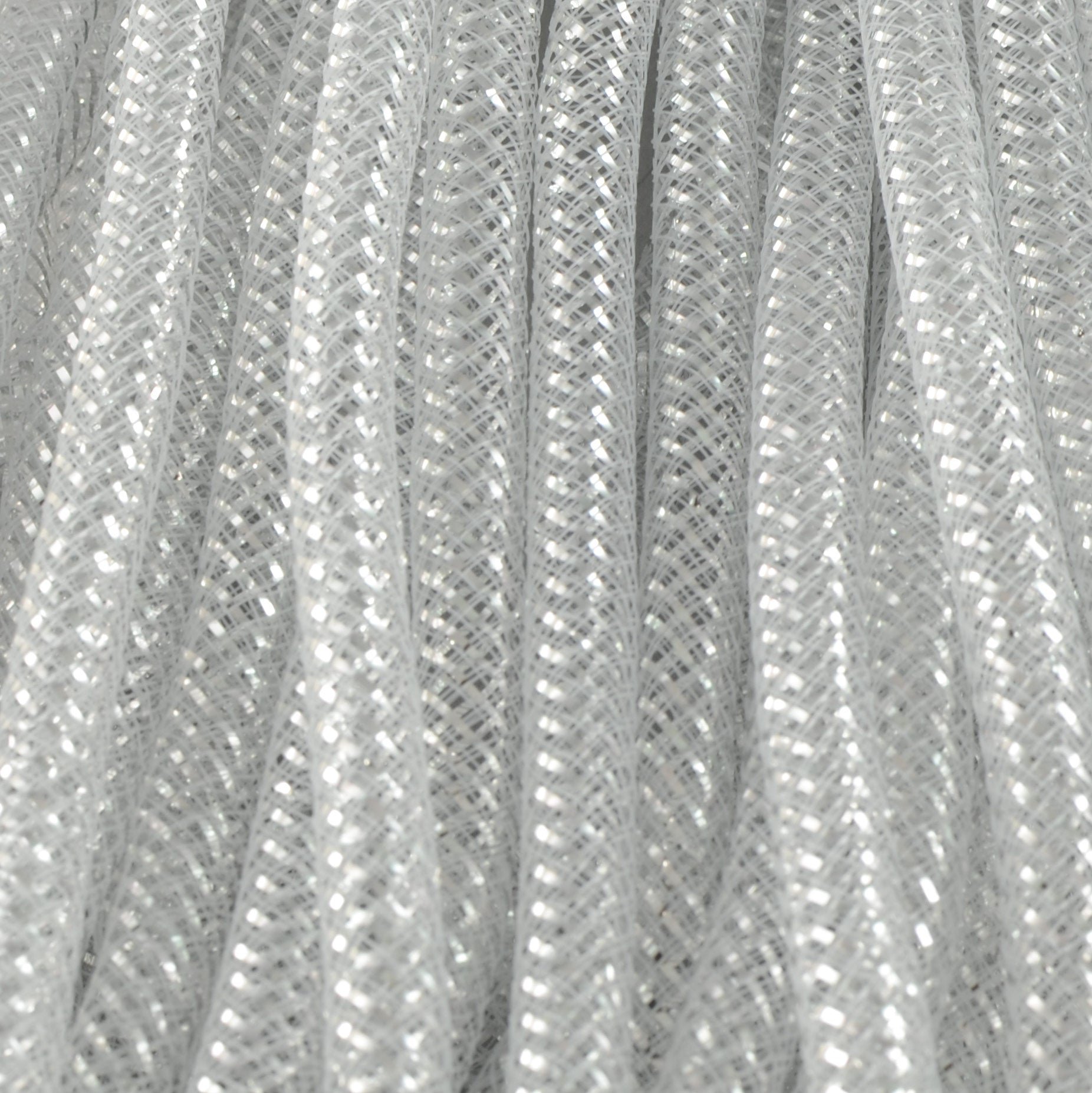 Deco Flex Tubing Ribbon: White w/ Silver (30 Yards) Lifestyle Photo