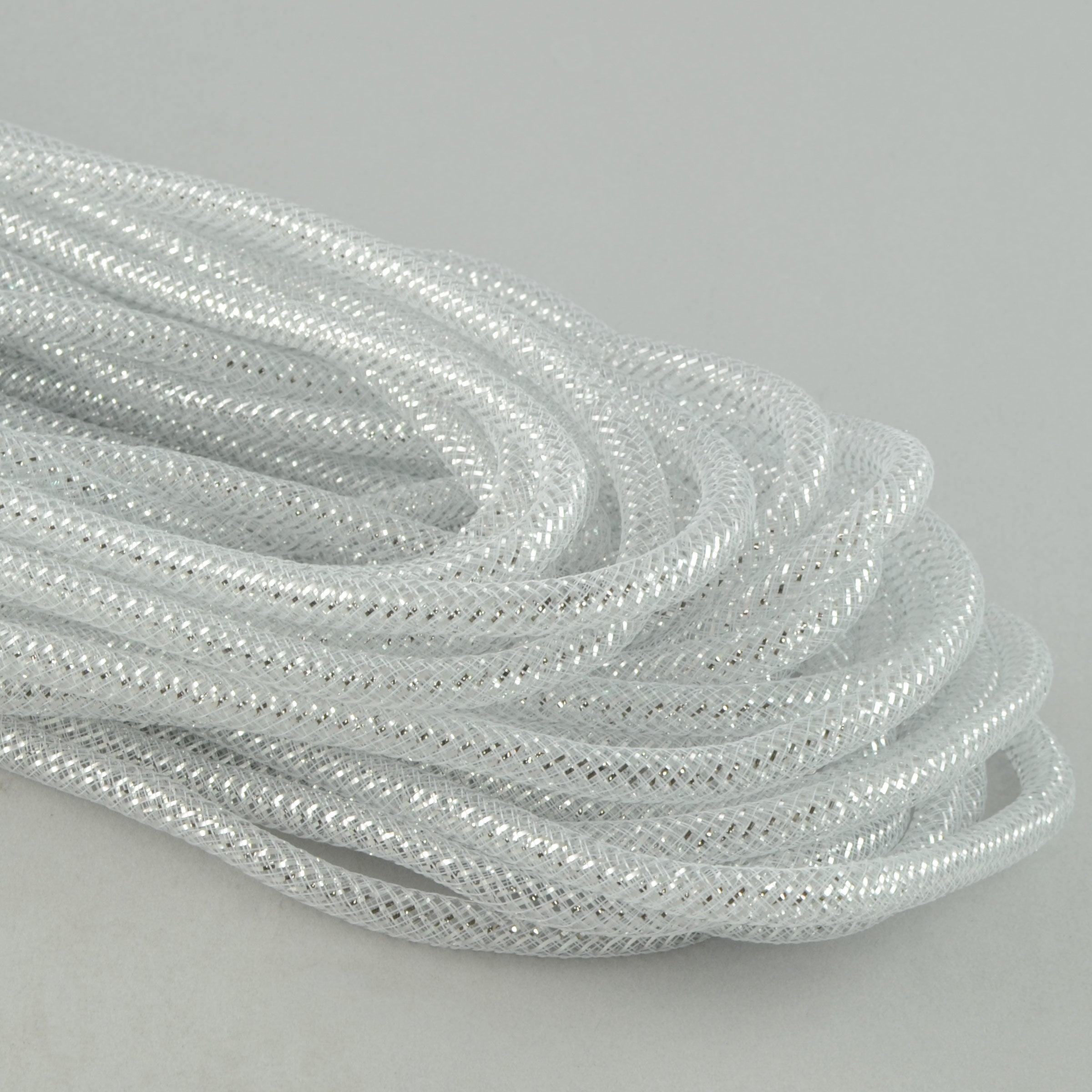Deco Flex Tubing Ribbon: White w/ Silver (30 Yards) Item Number: RE300440