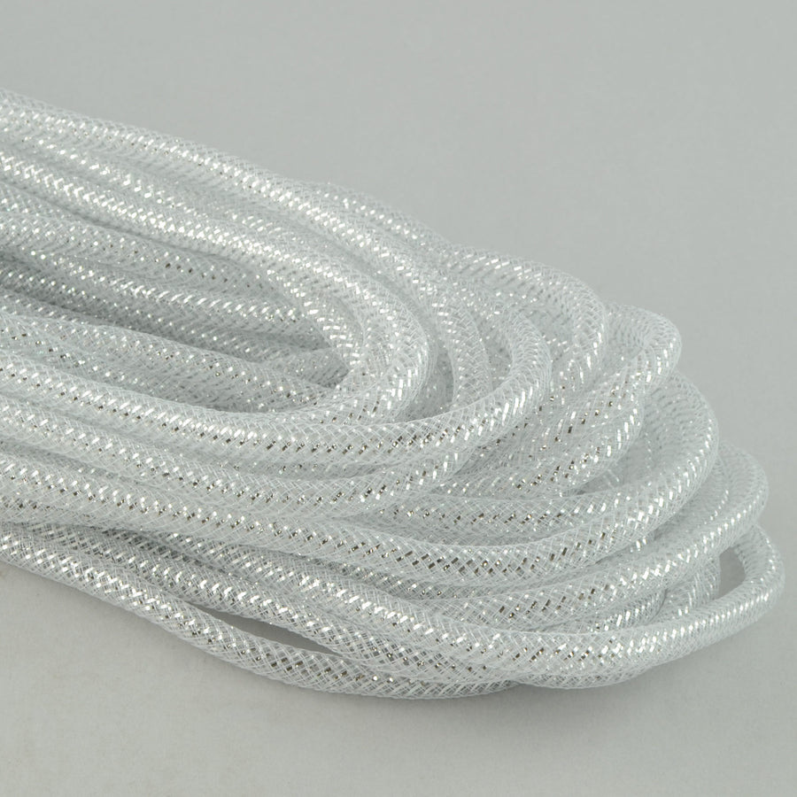 Deco Flex Tubing Ribbon: White w/ Silver (30 Yards) Item Number: RE300440