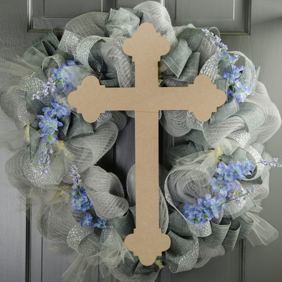 20" Decorative Quatrefoil Wooden Cross: Natural Lifestyle Photo