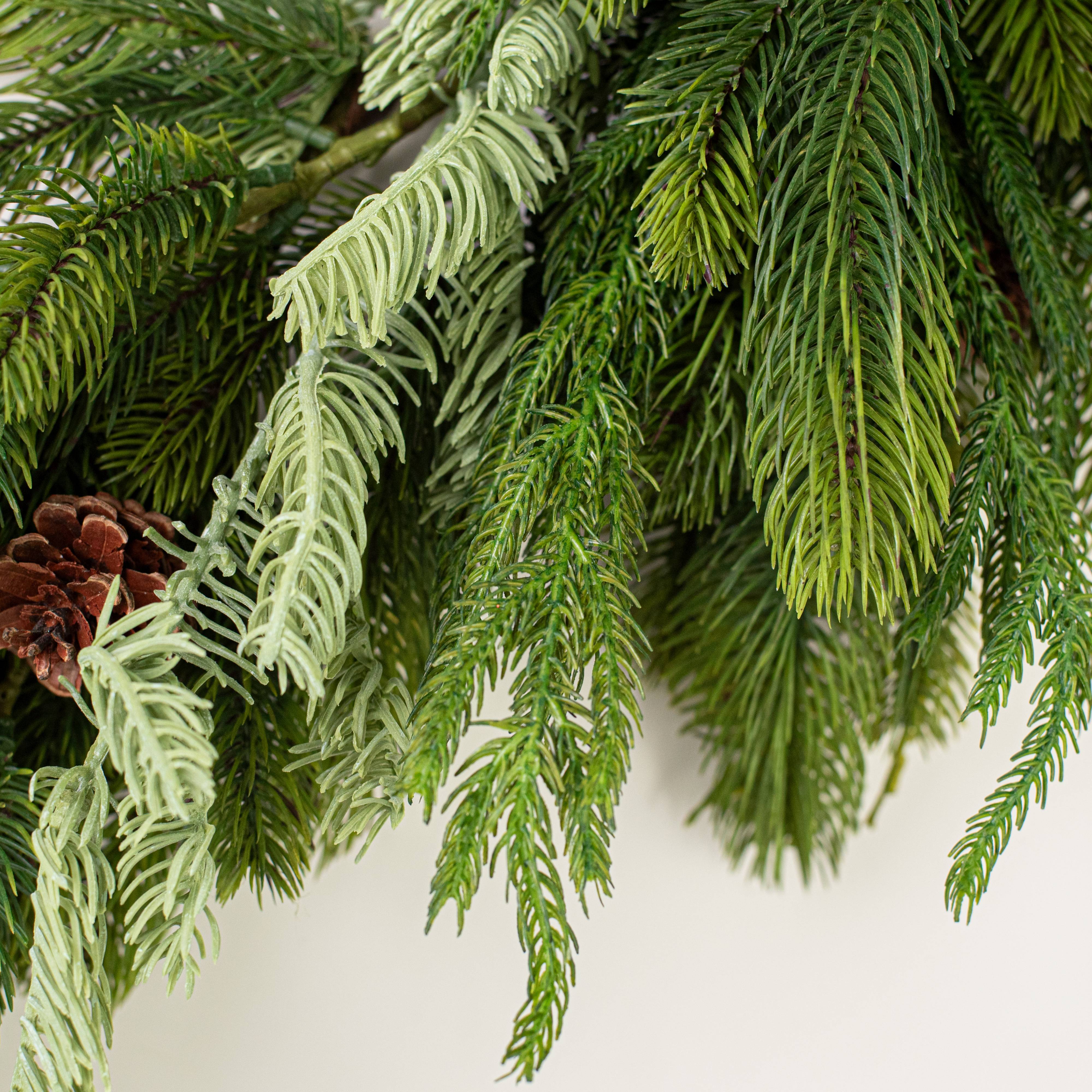 6' Deluxe Norfolk, Spruce & Juniper Cone Garland: Green detail photo 5