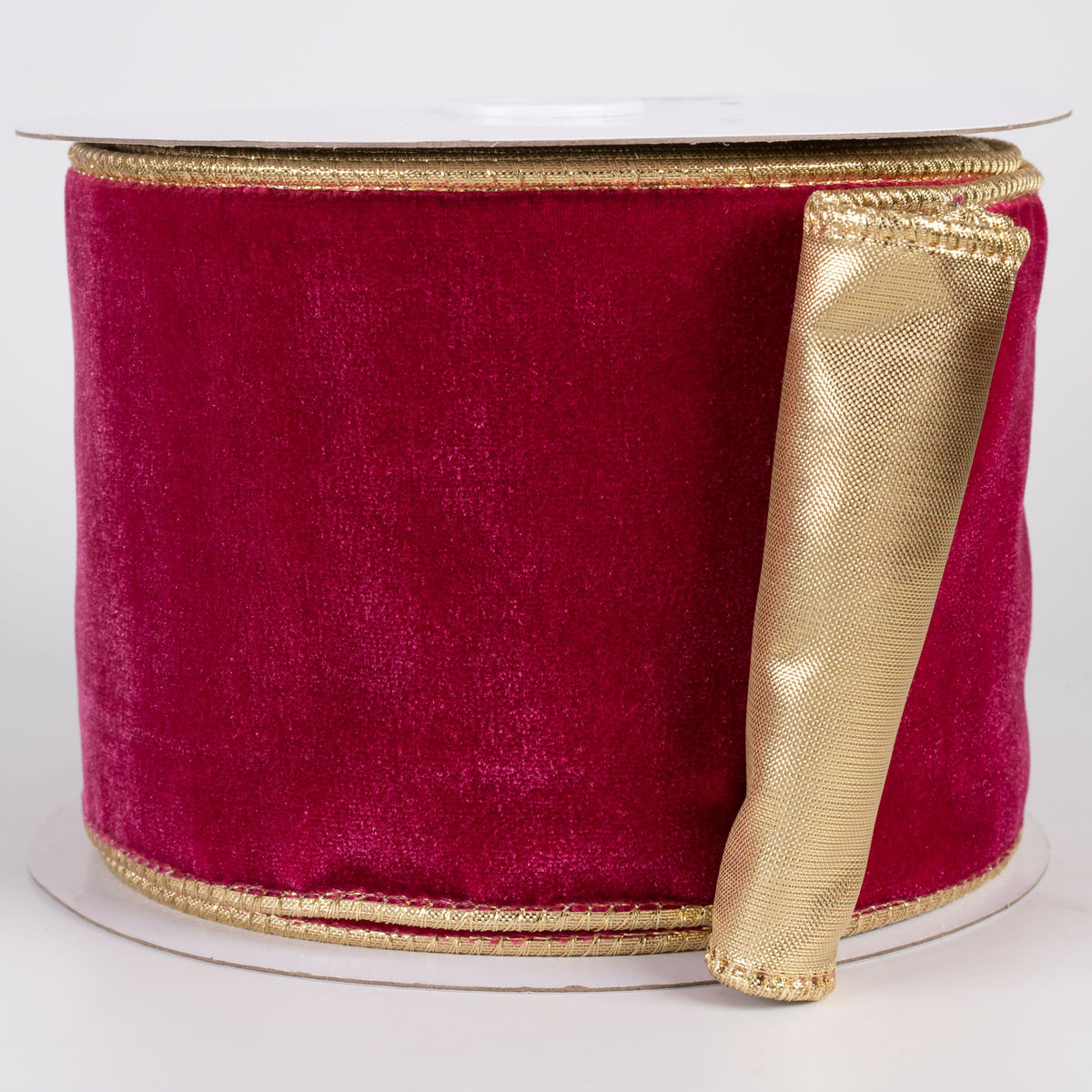 4" Deluxe Velvet Metallic Backing Ribbon: Cranberry Red & Gold (10 Yards) Item Number: RGH1555J2