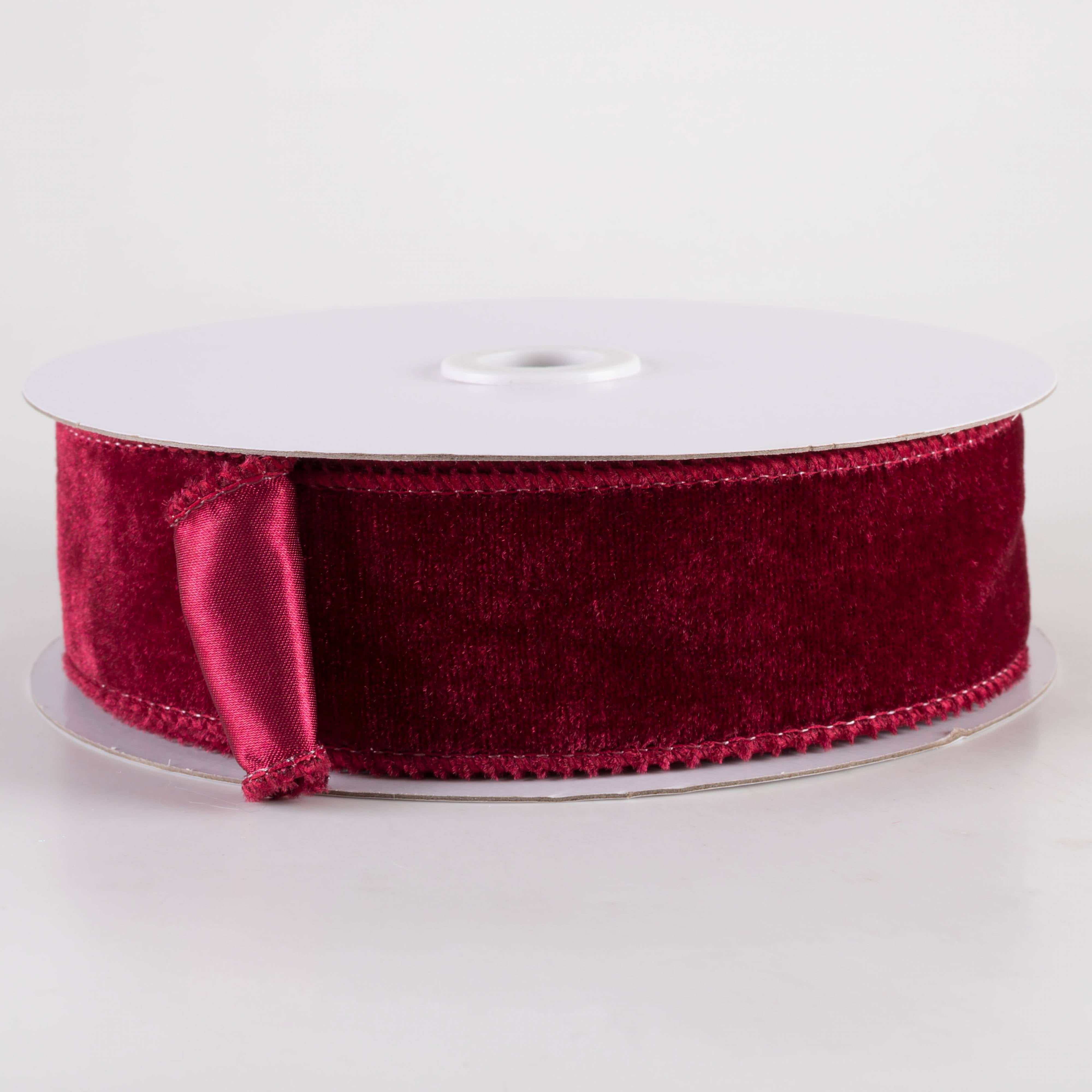 1.5" Deluxe Velvet Satin Backing Ribbon: Burgundy Red (10 Yards) Item Number: RGE165805