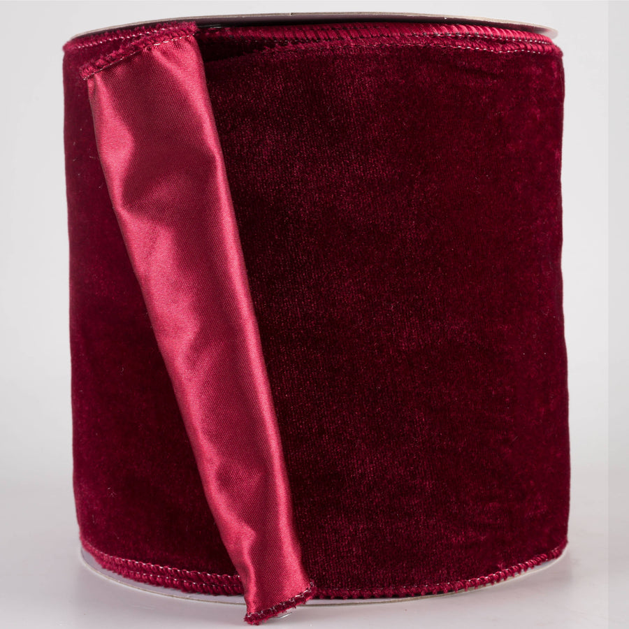 6" Deluxe Velvet Satin Backing Ribbon: Burgundy Red (10 Yards) Item Number: RGF148405