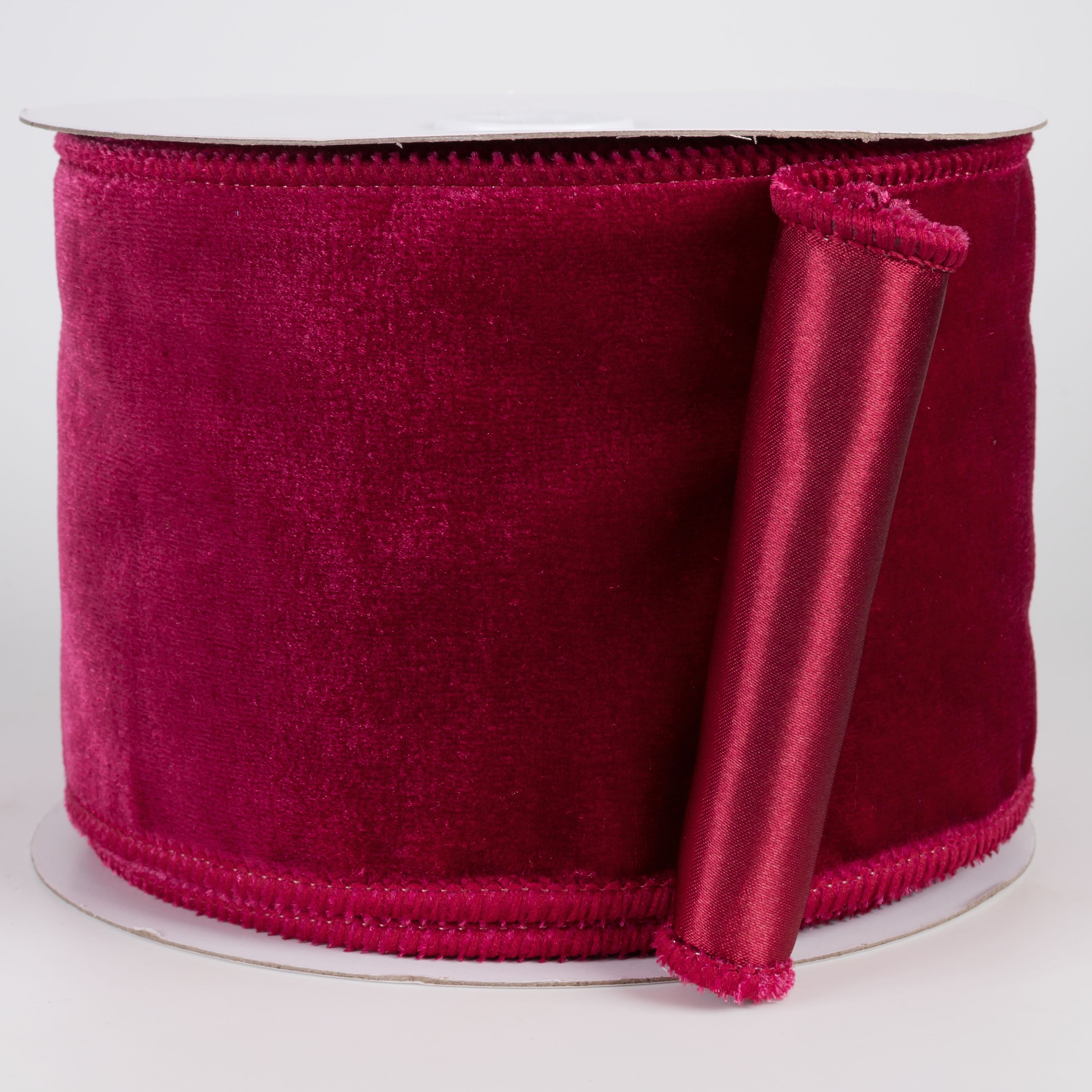 4" Deluxe Velvet Satin Backing Ribbon: Cranberry Red (10 Yards) Item Number: RGE166057