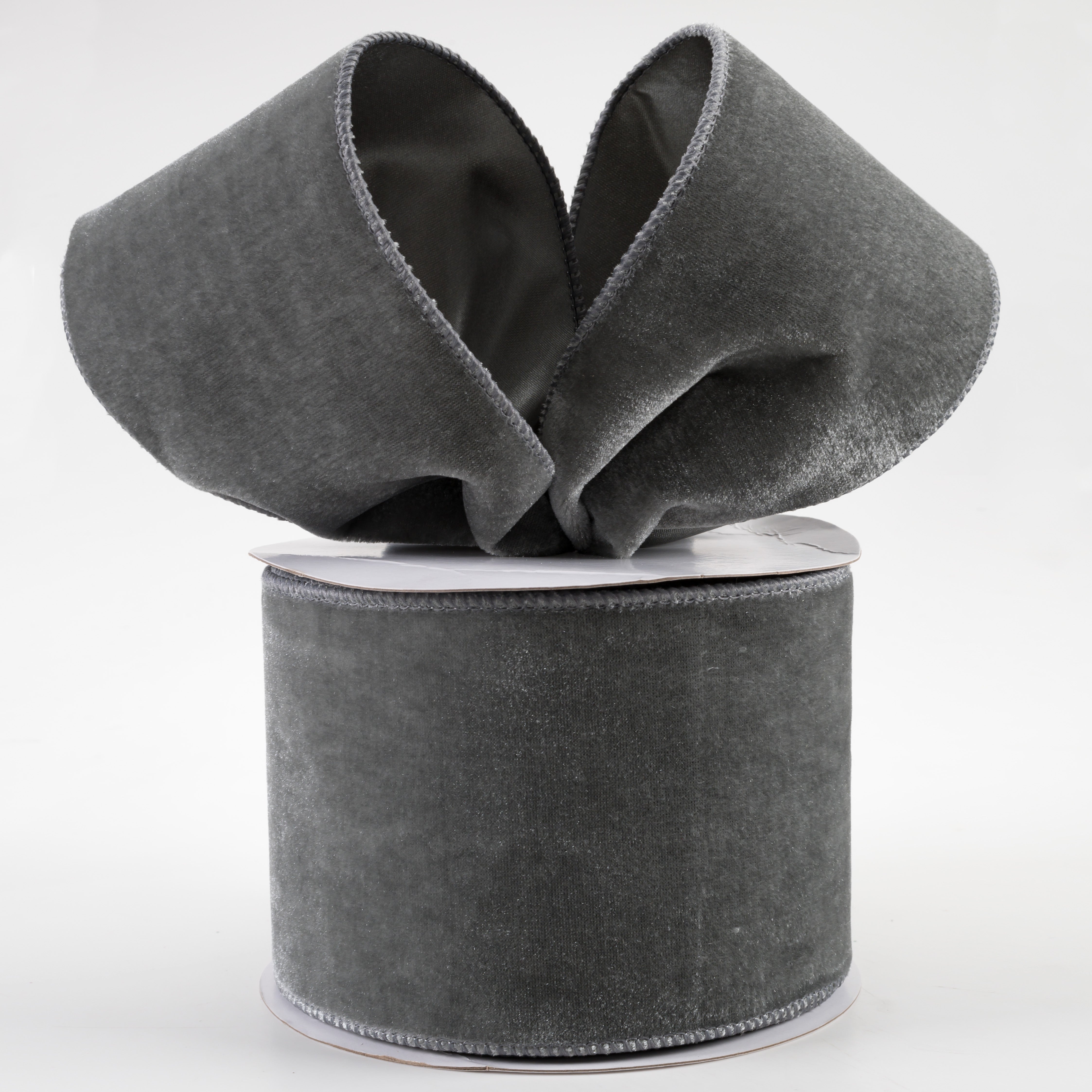 4" Deluxe Velvet Satin Backing Ribbon: Dark Grey (10 Yards) Lifestyle Photo