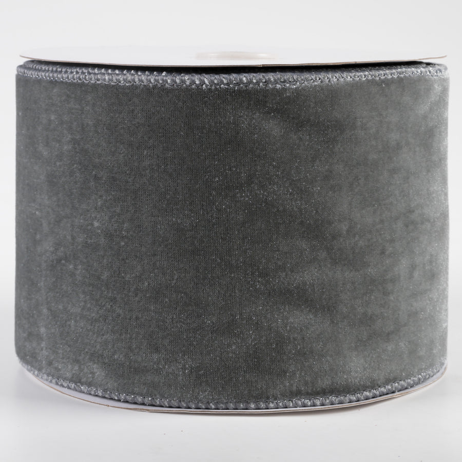 4" Deluxe Velvet Satin Backing Ribbon: Dark Grey (10 Yards)