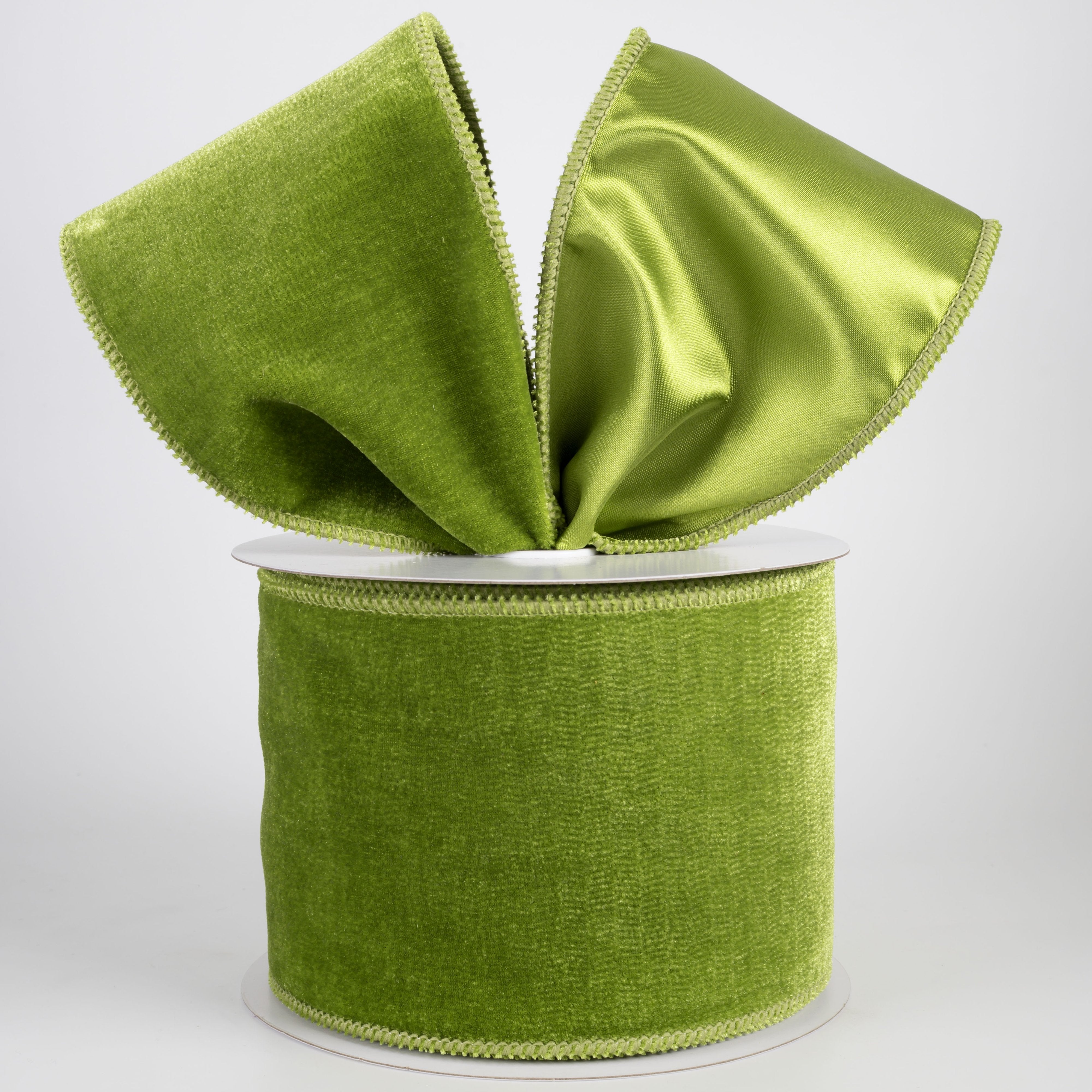 4" Deluxe Velvet Satin Backing Ribbon: Moss Green (10 Yards) Lifestyle Photo