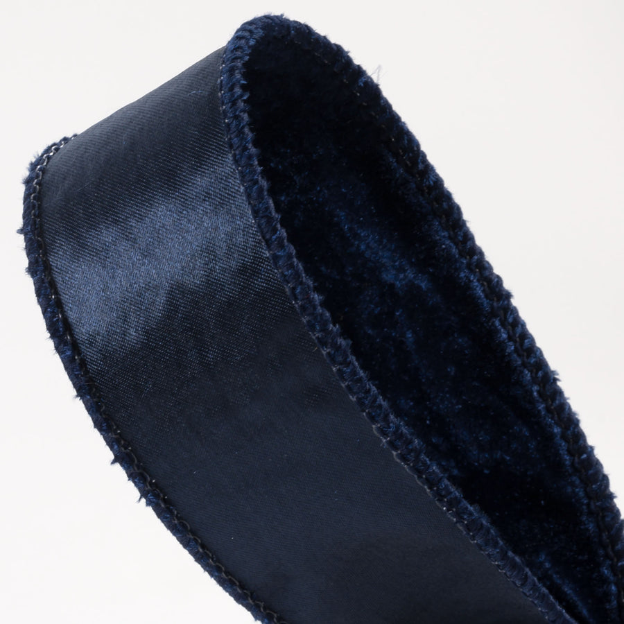1.5" Deluxe Velvet Satin Backing Ribbon: Navy Blue (10 Yards) detail photo 3