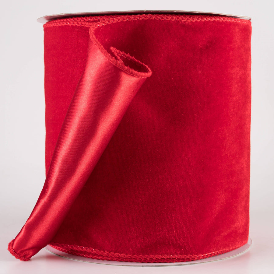 6" Deluxe Velvet Satin Backing Ribbon: Red (10 Yards) Item Number: RGF148424