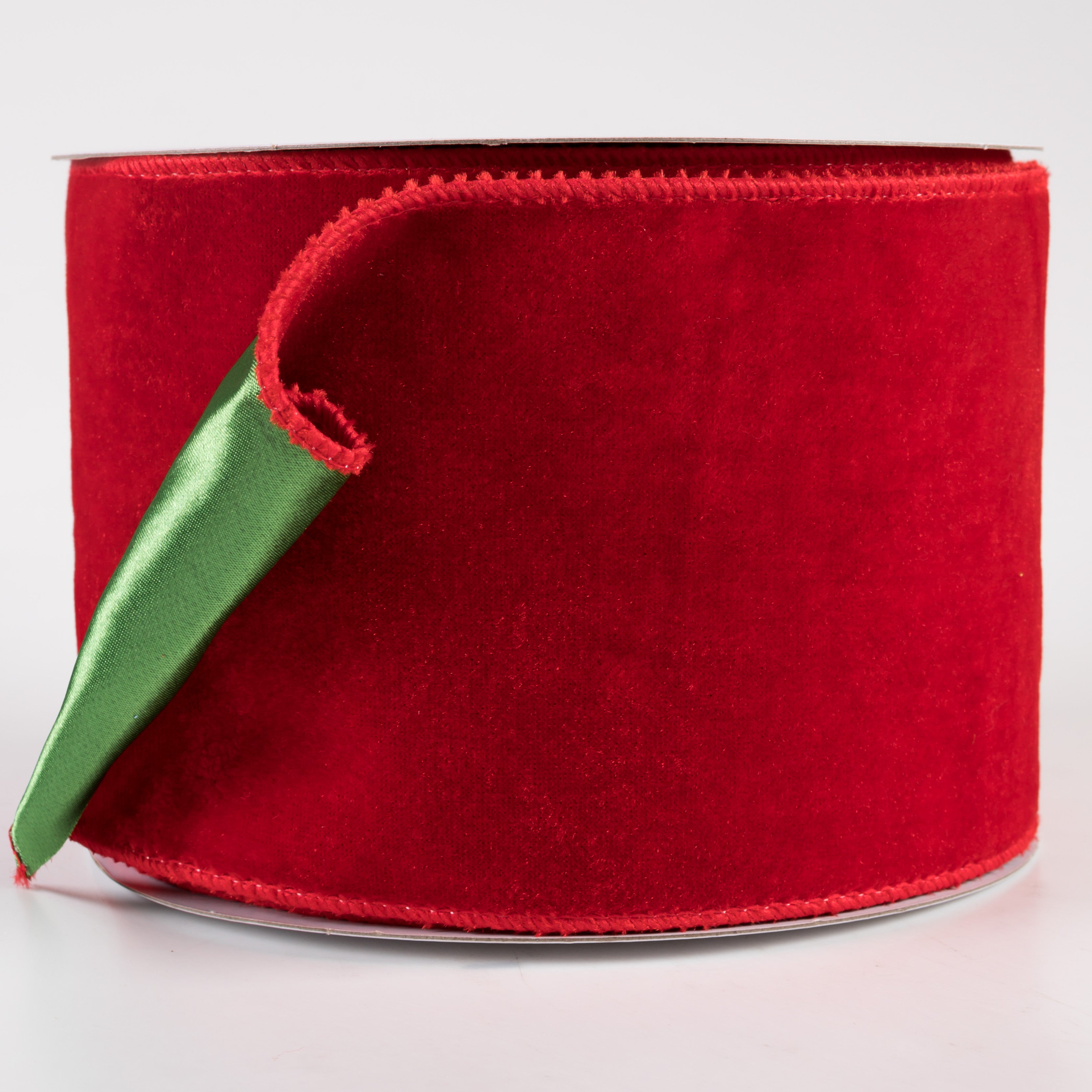 4" Deluxe Velvet Satin Backing Ribbon: Red & Green (10 Yards)