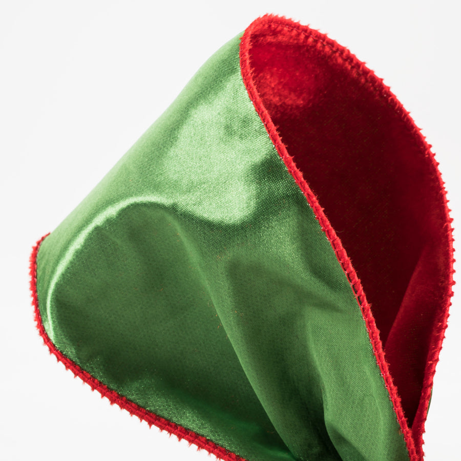 4" Deluxe Velvet Satin Backing Ribbon: Red & Green (10 Yards) detail photo 3