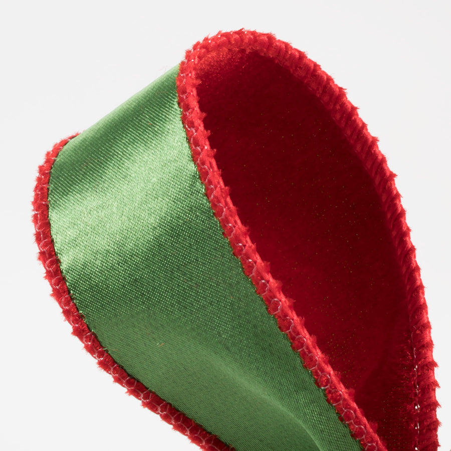 1.5" Deluxe Velvet Satin Backing Ribbon: Red & Green (10 Yards) detail photo 3