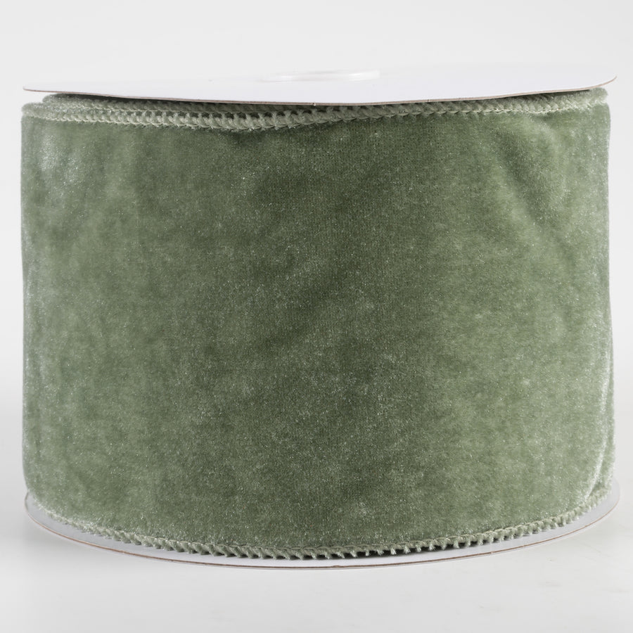 4" Deluxe Velvet Satin Backing Ribbon: Sage Green (10 Yards)