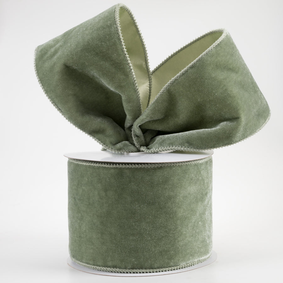 4" Deluxe Velvet Satin Backing Ribbon: Sage Green (10 Yards) Lifestyle Photo