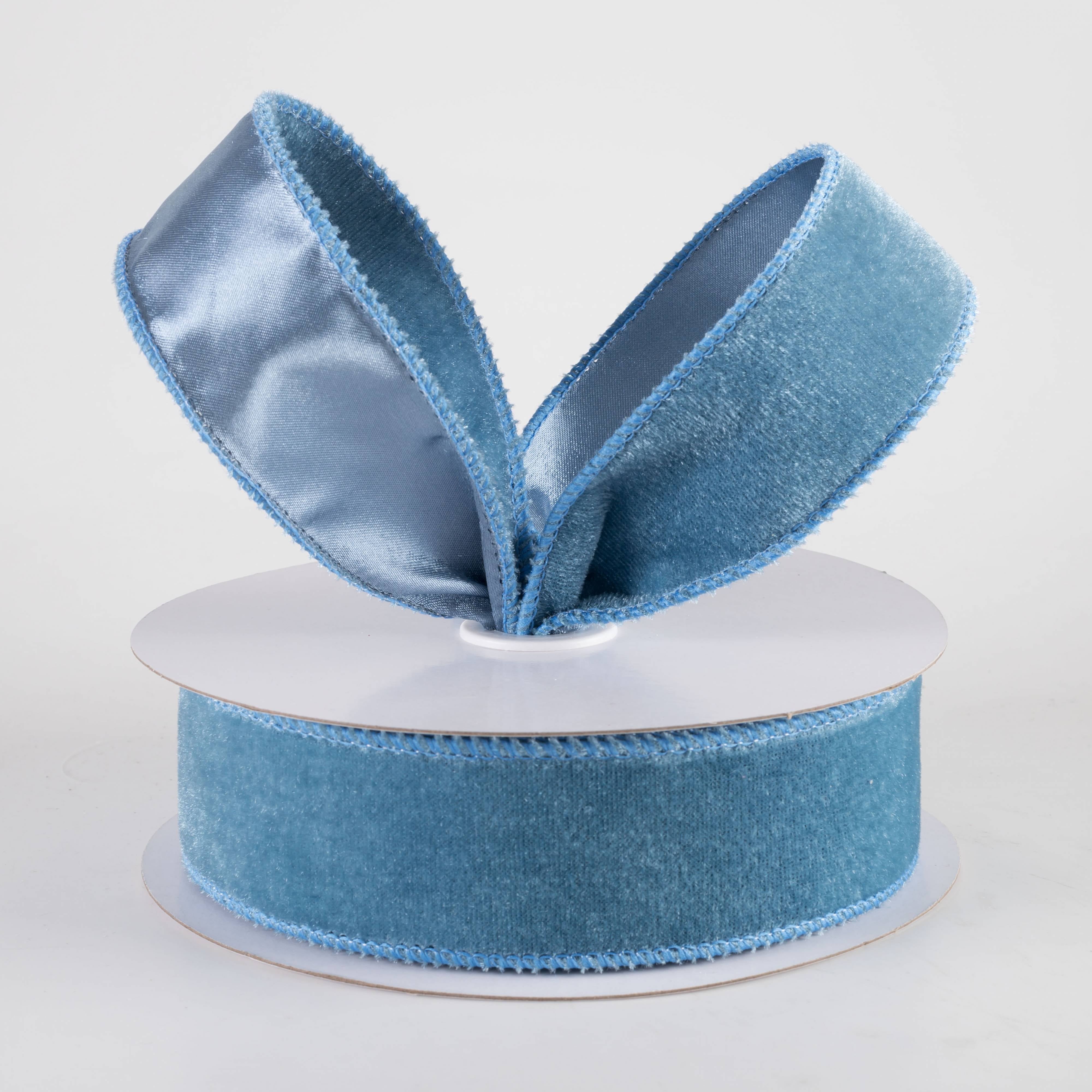 1.5" Deluxe Velvet Satin Backing Ribbon: Smoke Blue (10 Yards) Lifestyle Photo