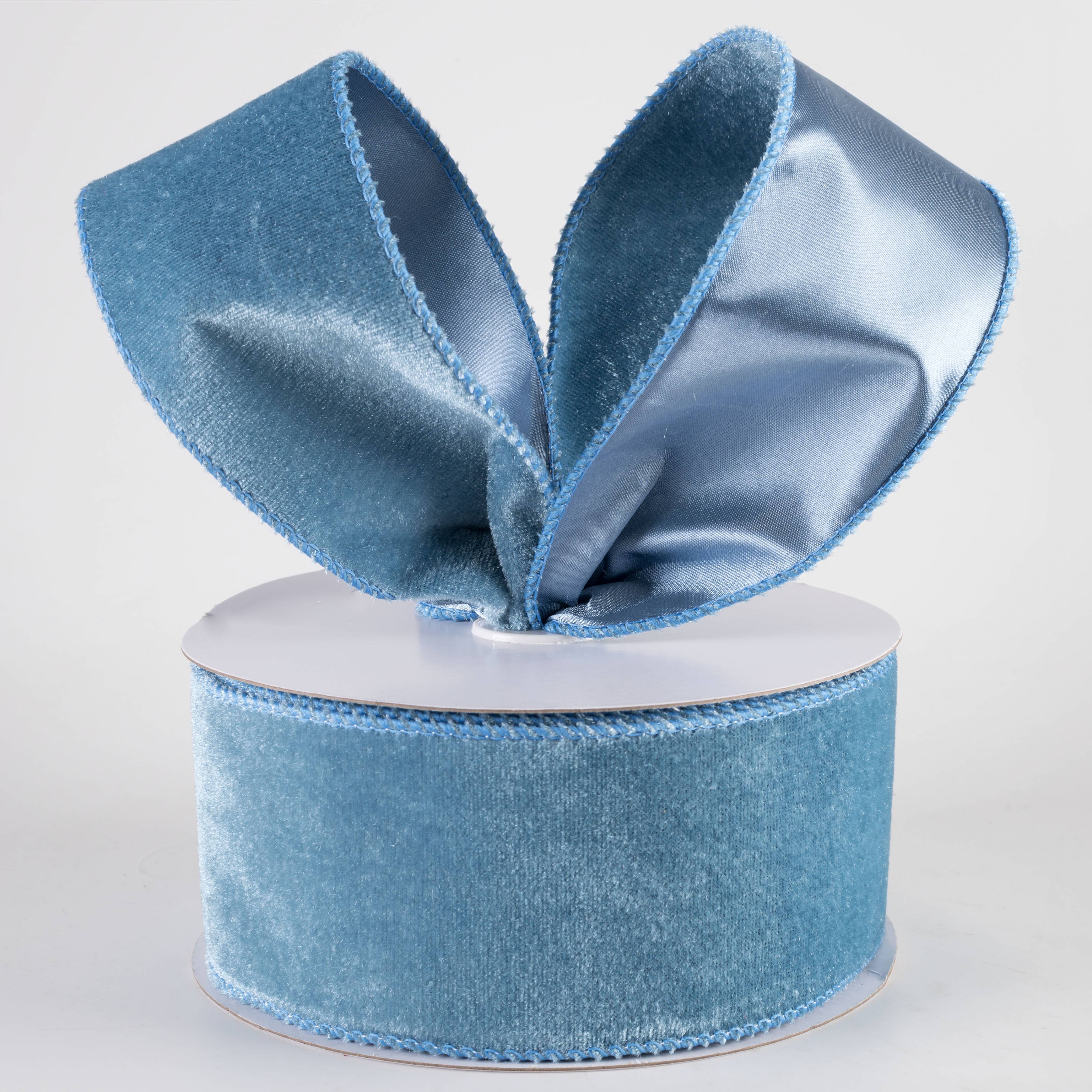 2.5" Deluxe Velvet Satin Backing Ribbon: Smoke Blue (10 Yards) Lifestyle Photo
