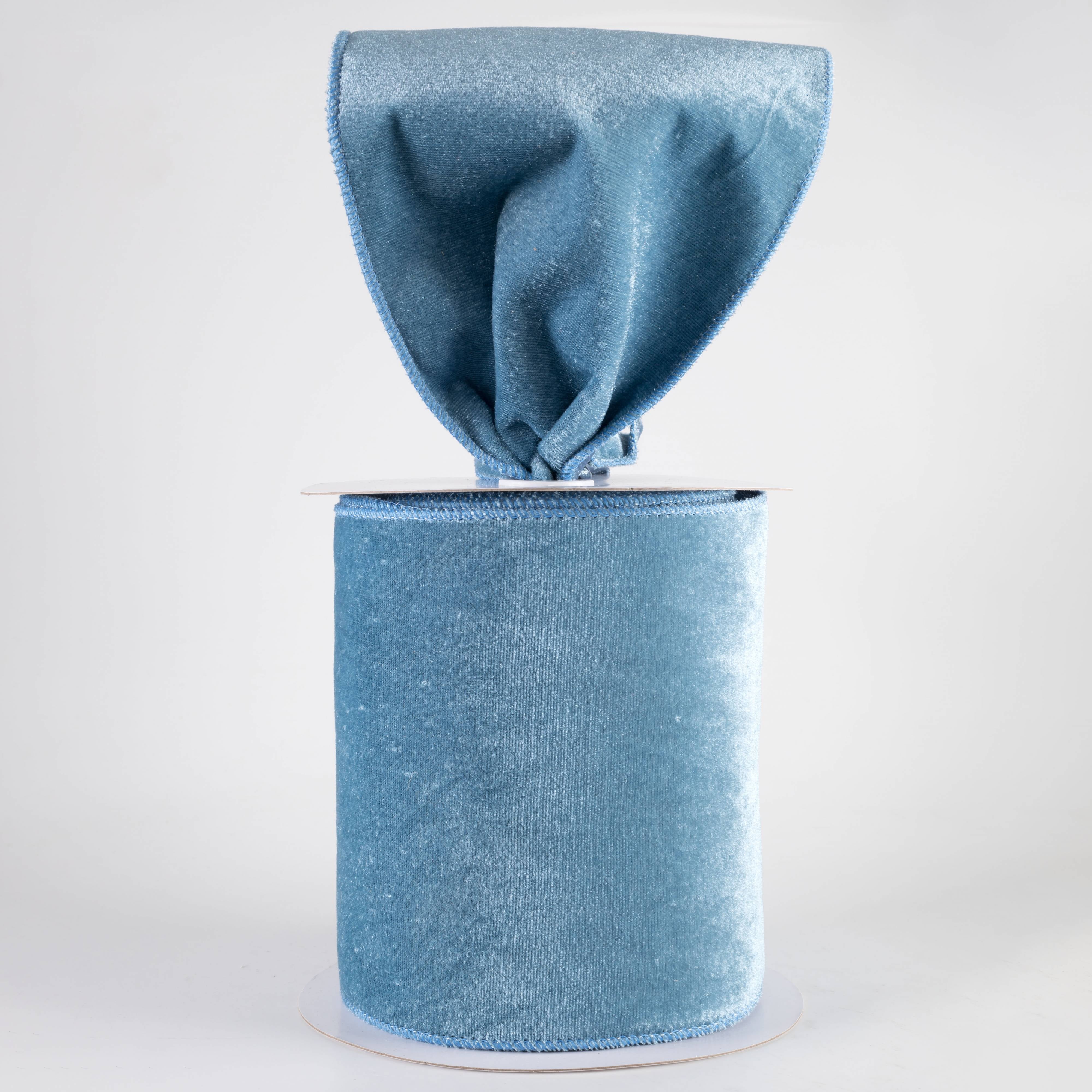 6" Deluxe Velvet Satin Backing Ribbon: Smoke Blue (10 Yards) Lifestyle Photo