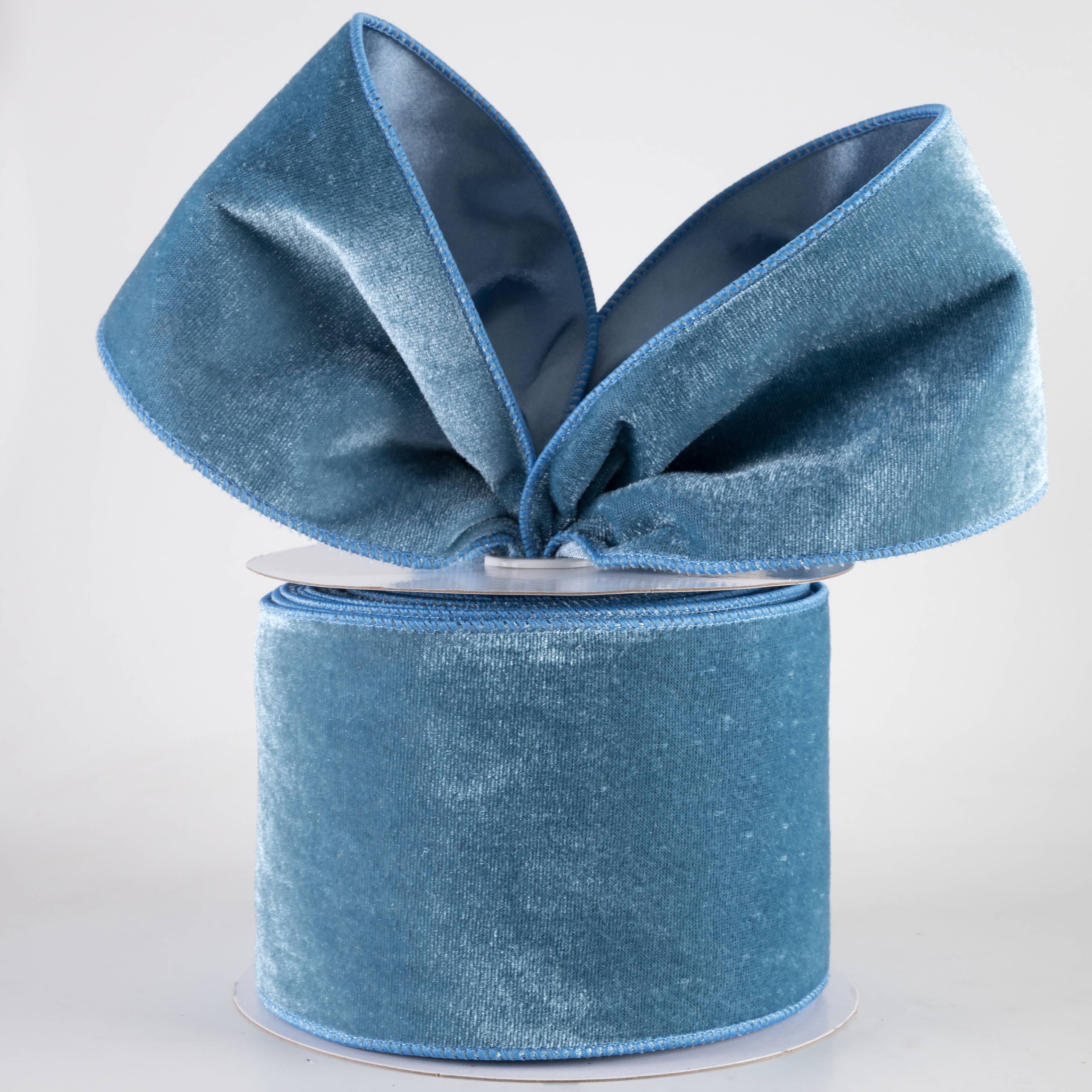 4" Deluxe Velvet Satin Backing Ribbon: Smoke Blue (10 Yards) Lifestyle Photo