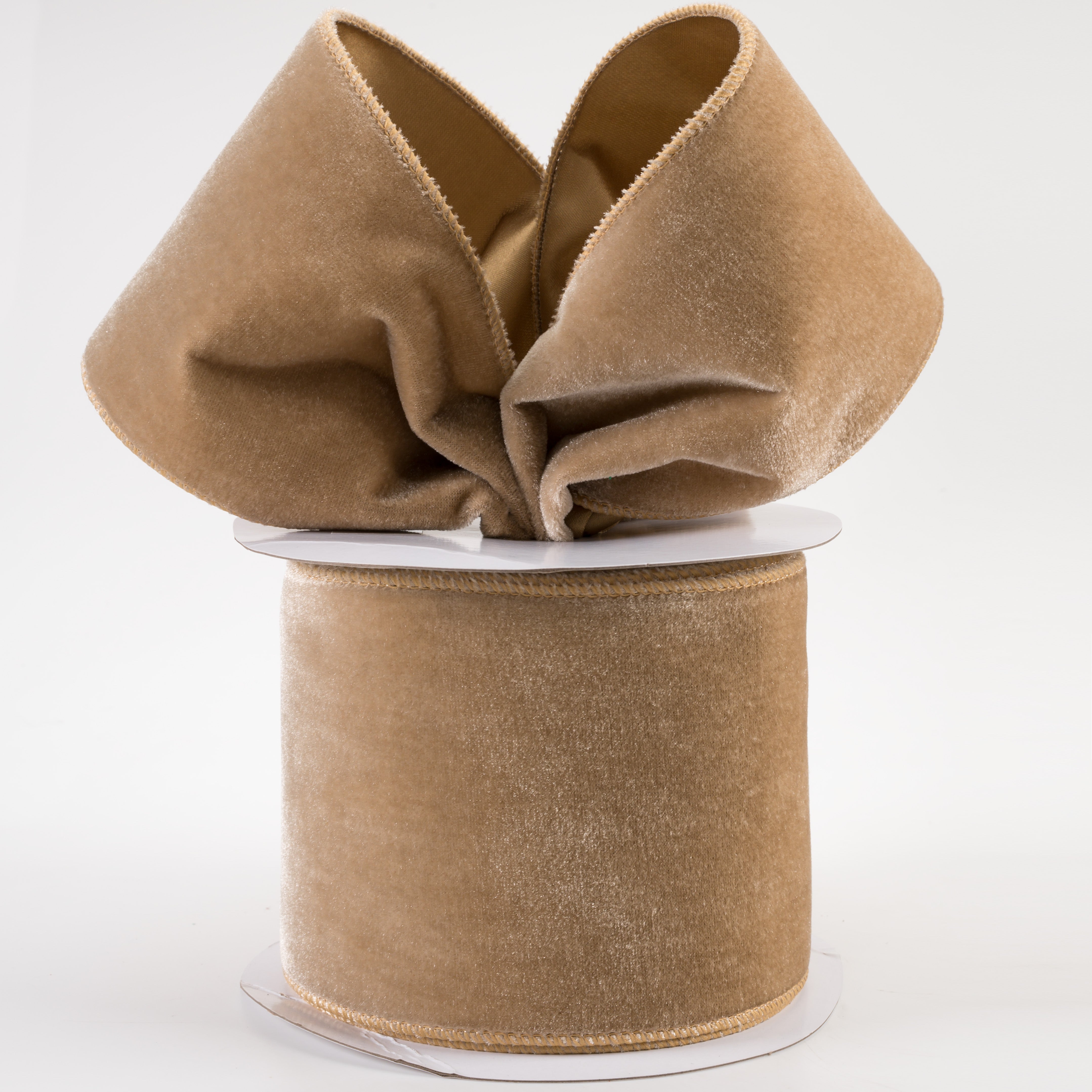 4" Deluxe Velvet Satin Backing Ribbon: Taupe (10 Yards) Lifestyle Photo