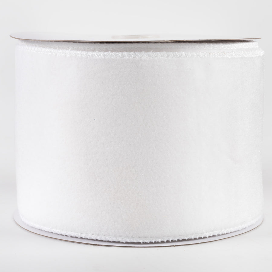 4" Deluxe Velvet Satin Backing Ribbon: White (10 Yards)