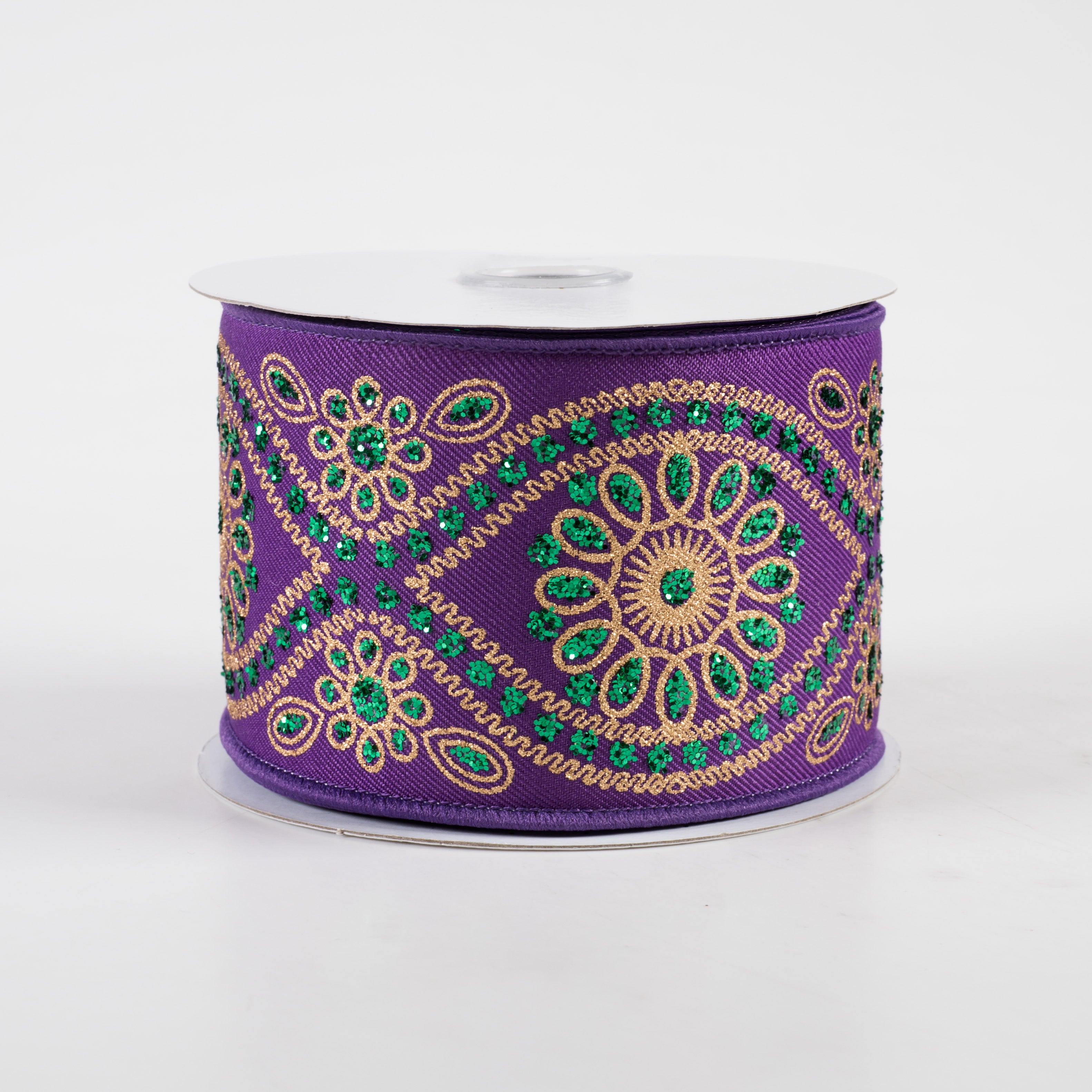2.5" Deluxe Wavy Floral Ribbon: Purple Mardi Gras (10 Yards)