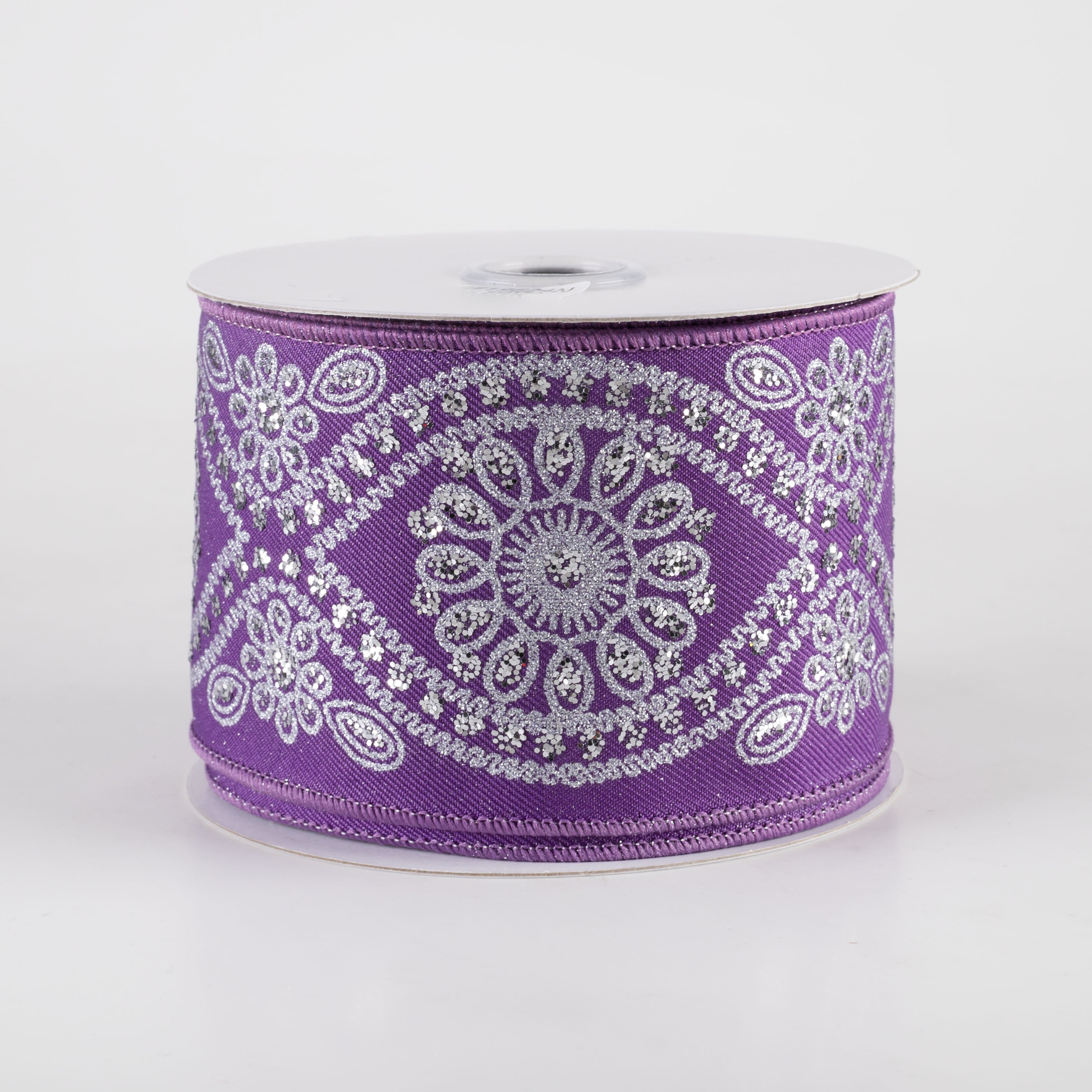 2.5" Deluxe Wavy Floral Ribbon: Purple & Silver (10 Yards) Item Number: RGE19624N
