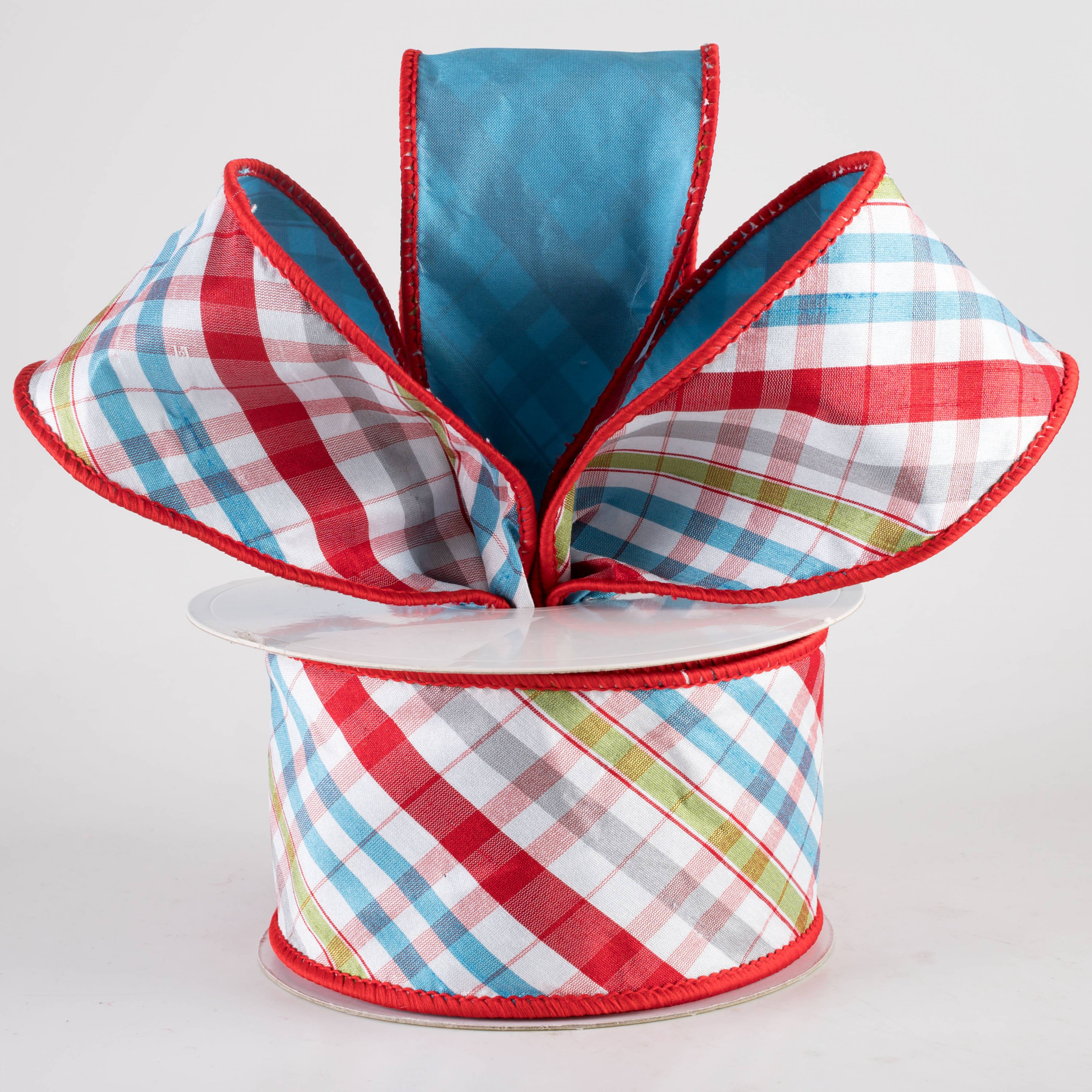2.5" Designer Double Sided Plaid Ribbon: Red & Blue Multicolor (10 Yards) Lifestyle Photo