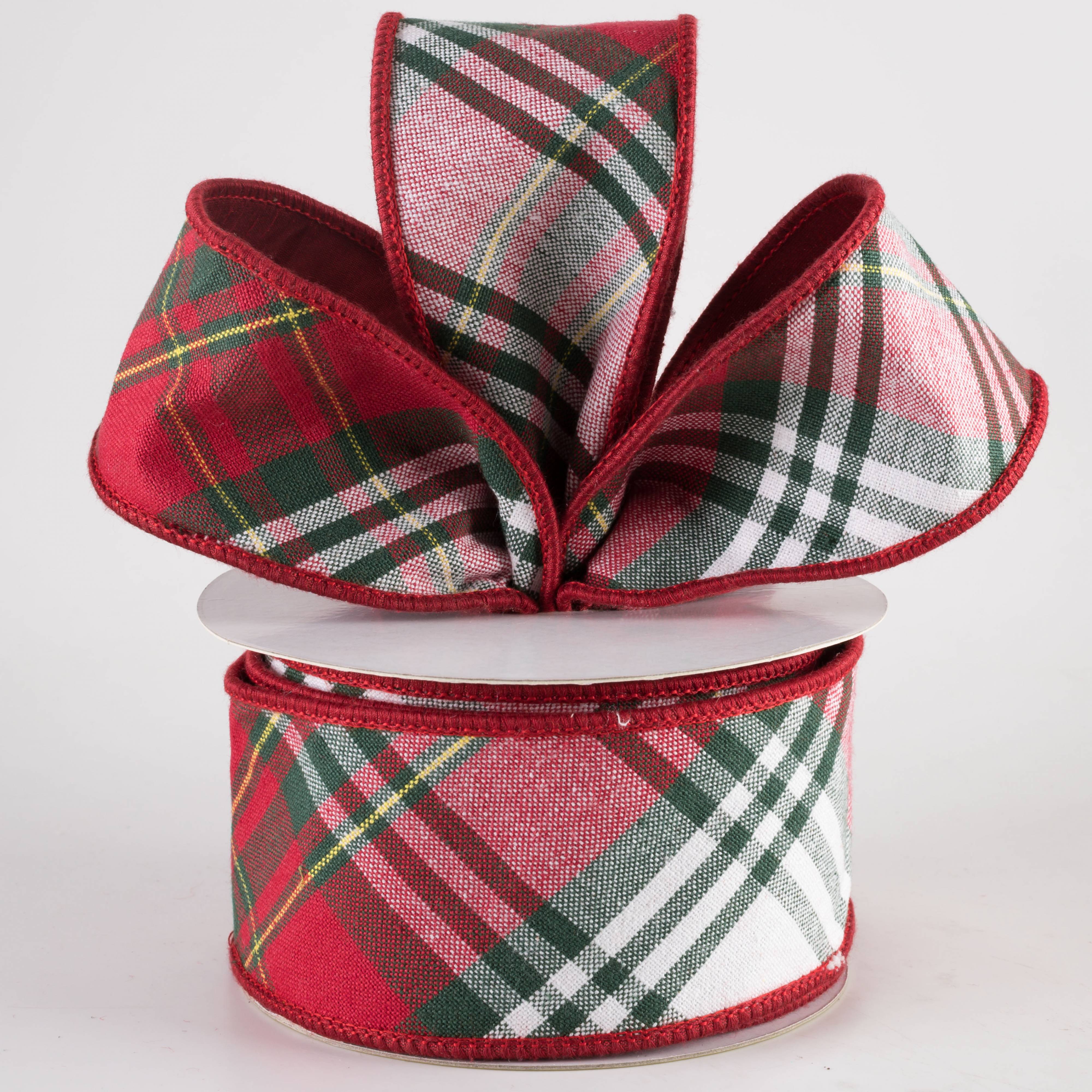 2.5" Designer Double Sided Plaid Ribbon: Red & Hunter Green (10 Yards) Lifestyle Photo
