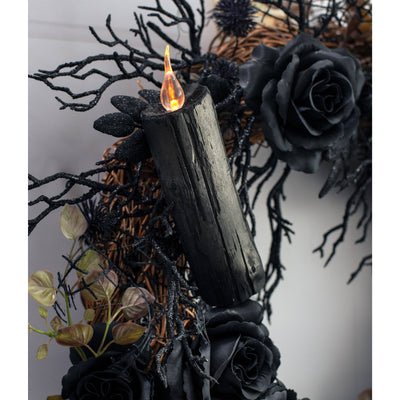 7" Battery Operated Wooden Faux LED Candle: Black
