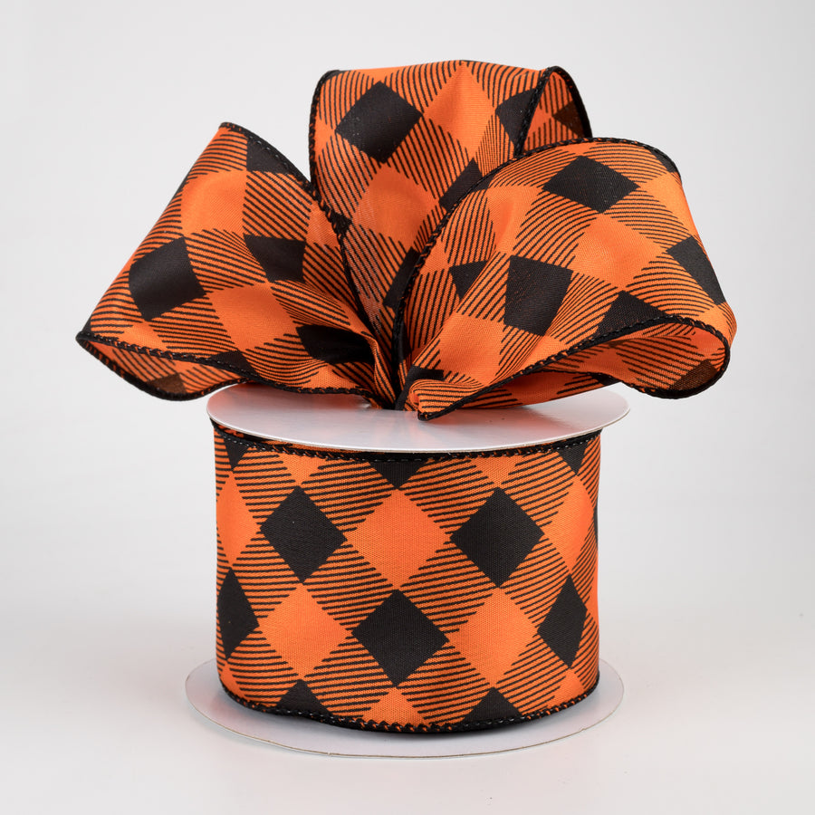 2.5" Diagonal Buffalo Plaid Ribbon: Orange & Black (10 Yards) Lifestyle Photo
