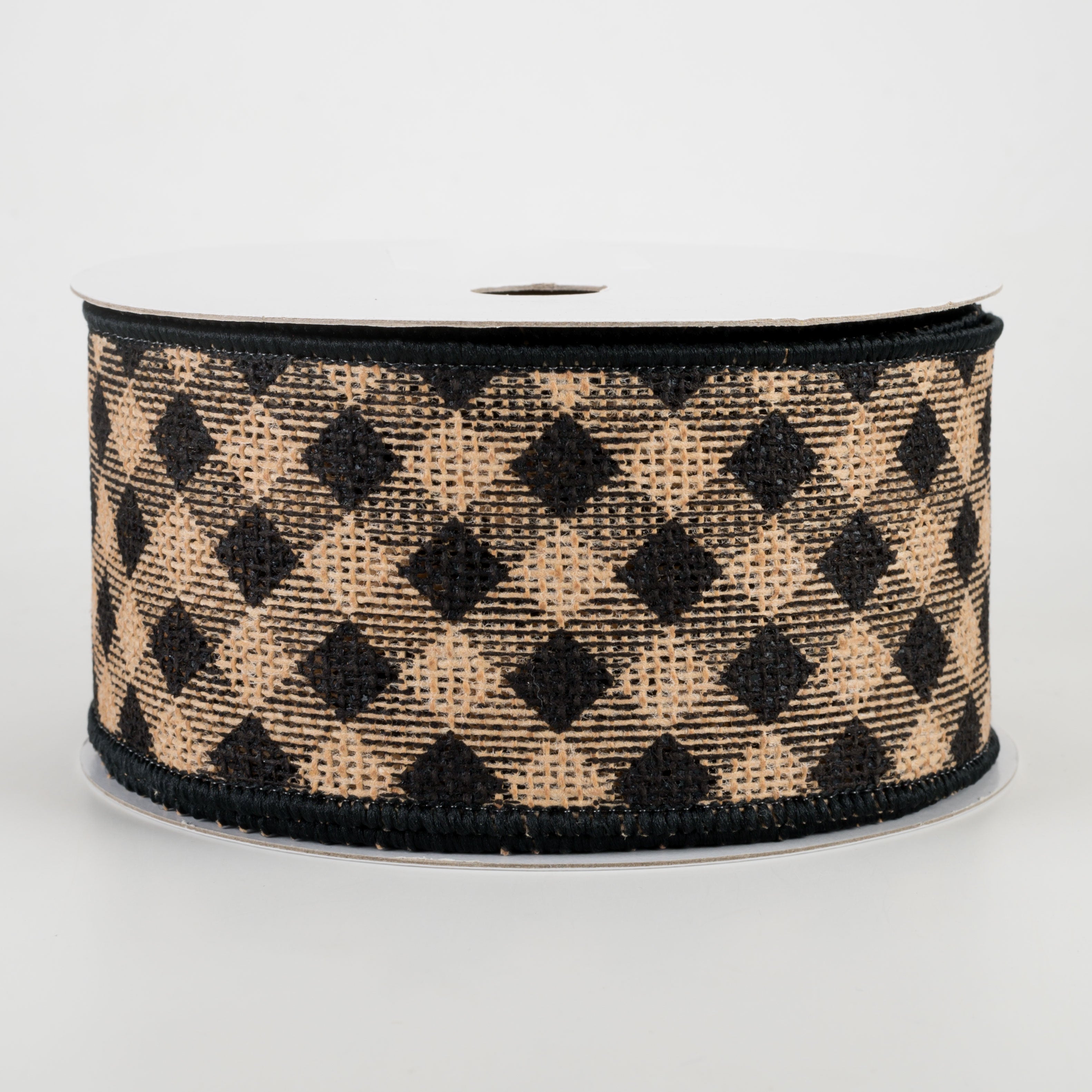 2.5" Diagonal Check Faux Burlap Ribbon: Natural & Black (10 Yards)