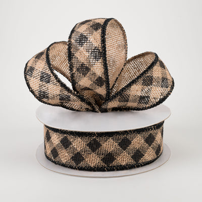 1.5" Diagonal Check Faux Burlap Ribbon: Natural & Black (10 Yards) Lifestyle Photo