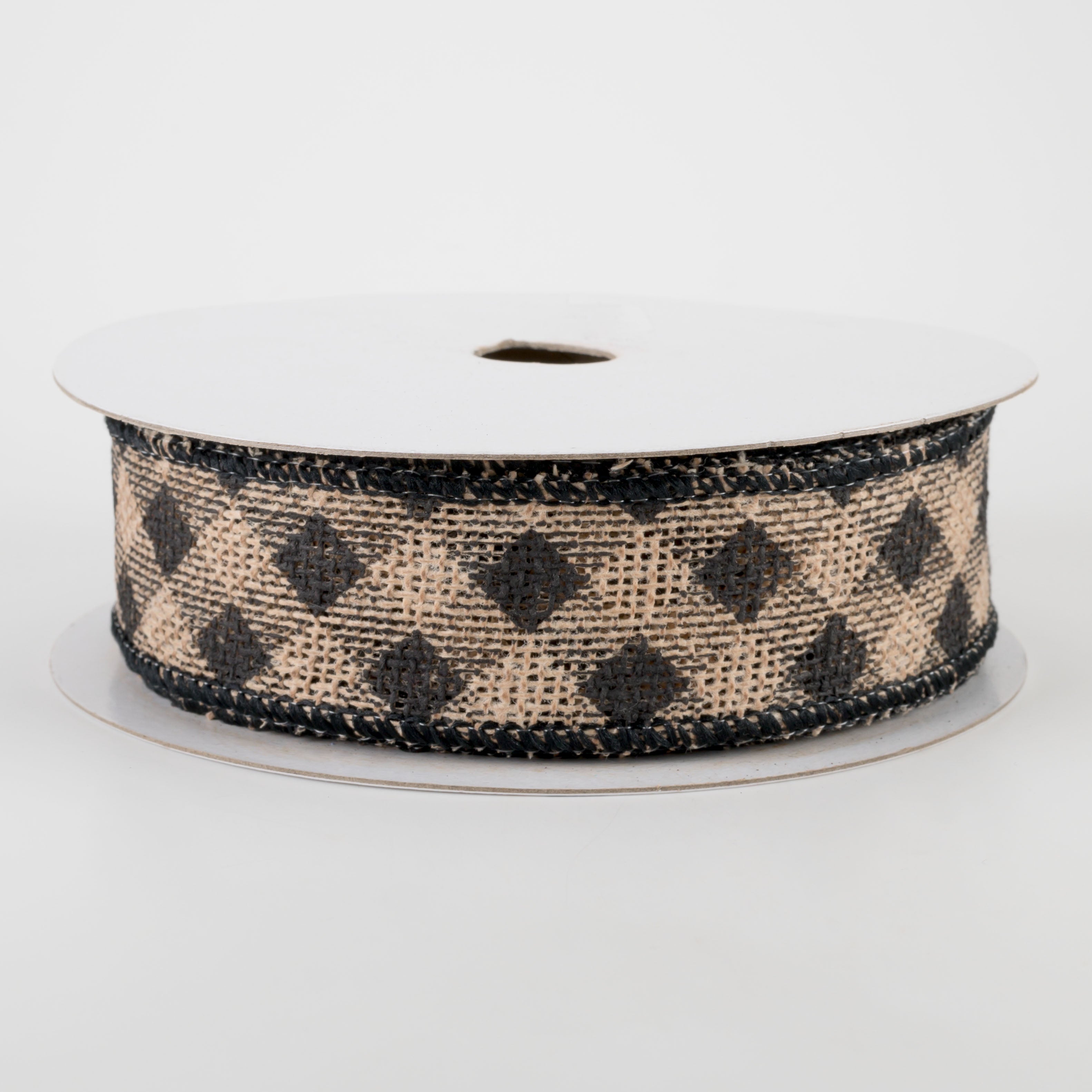 1.5" Diagonal Check Faux Burlap Ribbon: Natural & Black (10 Yards)