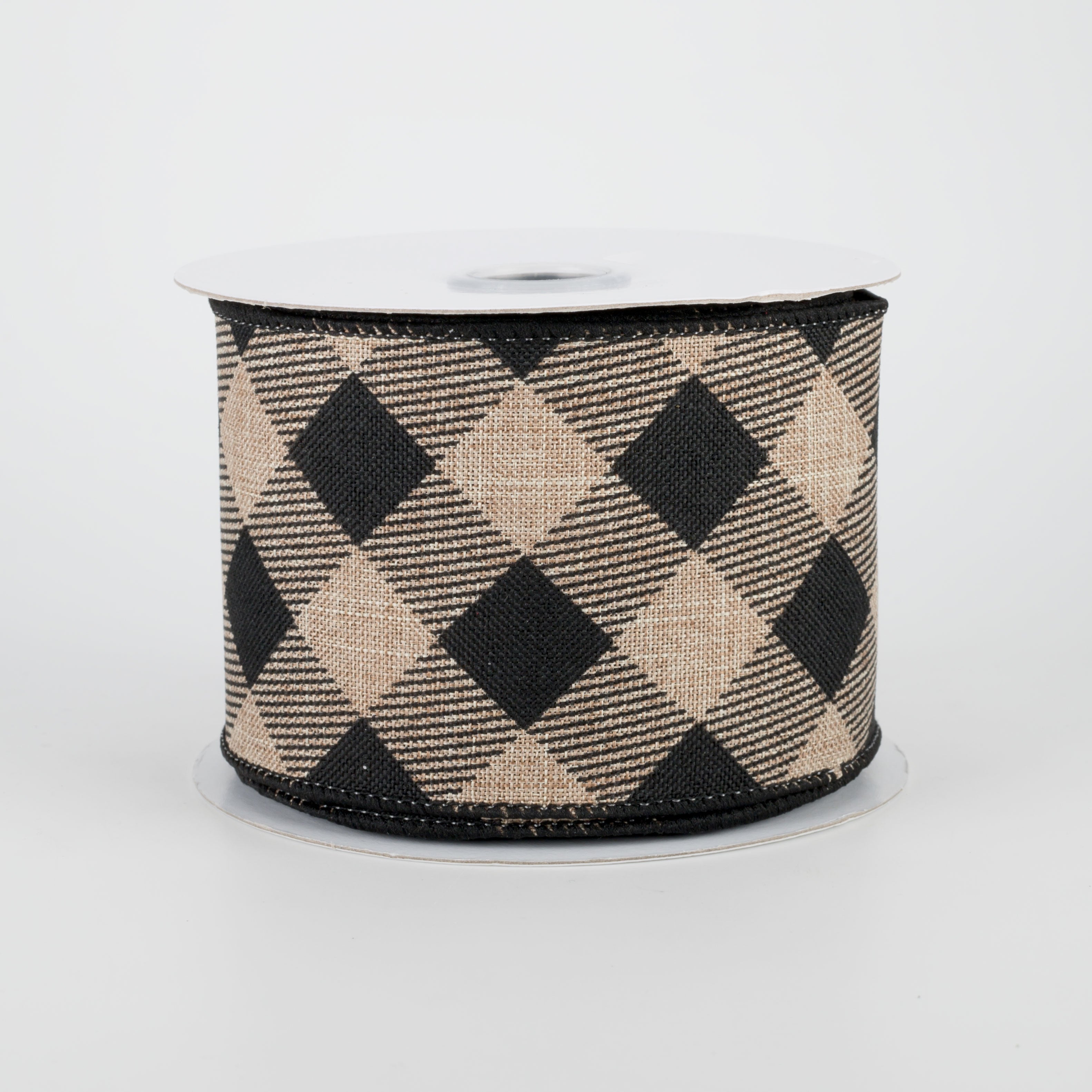 2.5" Diagonal Check Ribbon: Beige & Black (10 Yards)